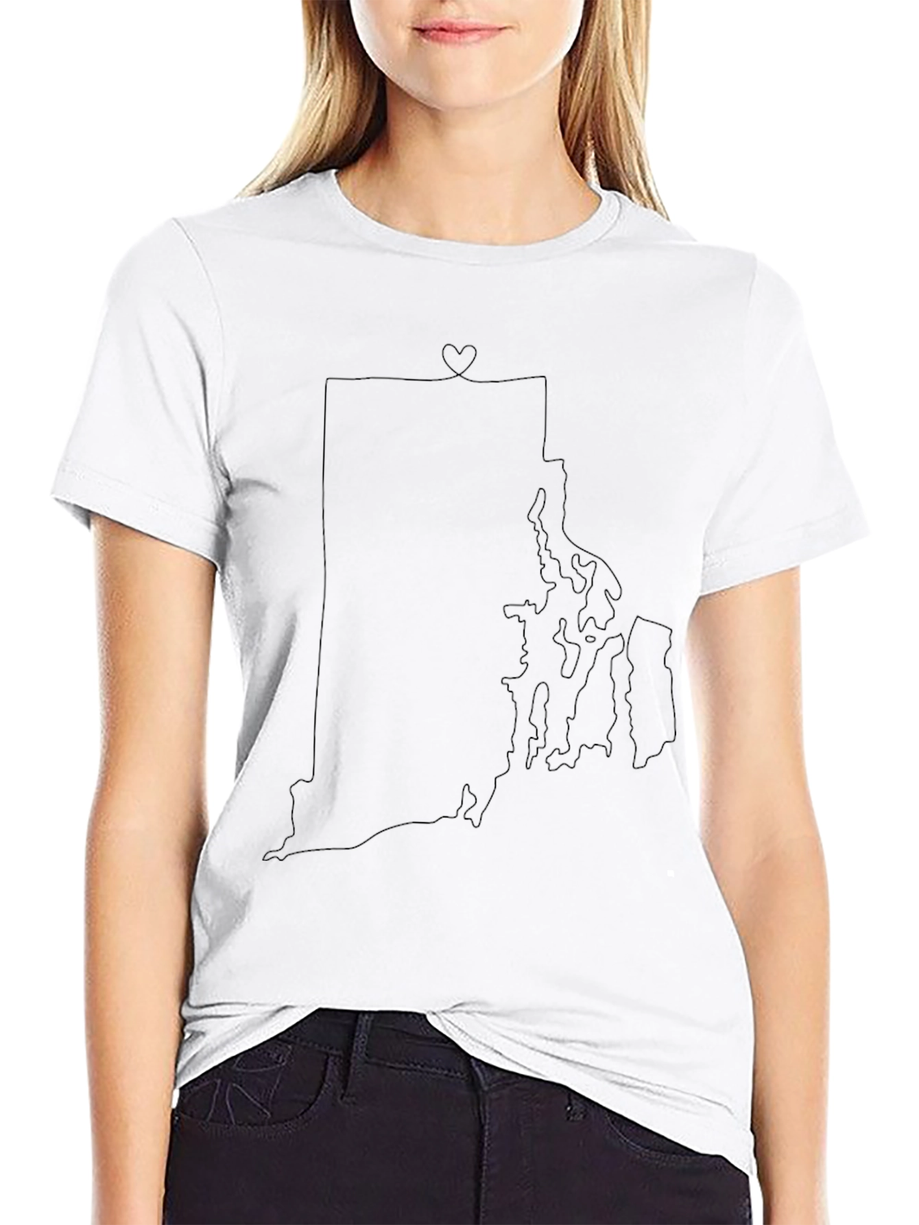 Rhode Island Outline Heart Tee - Black