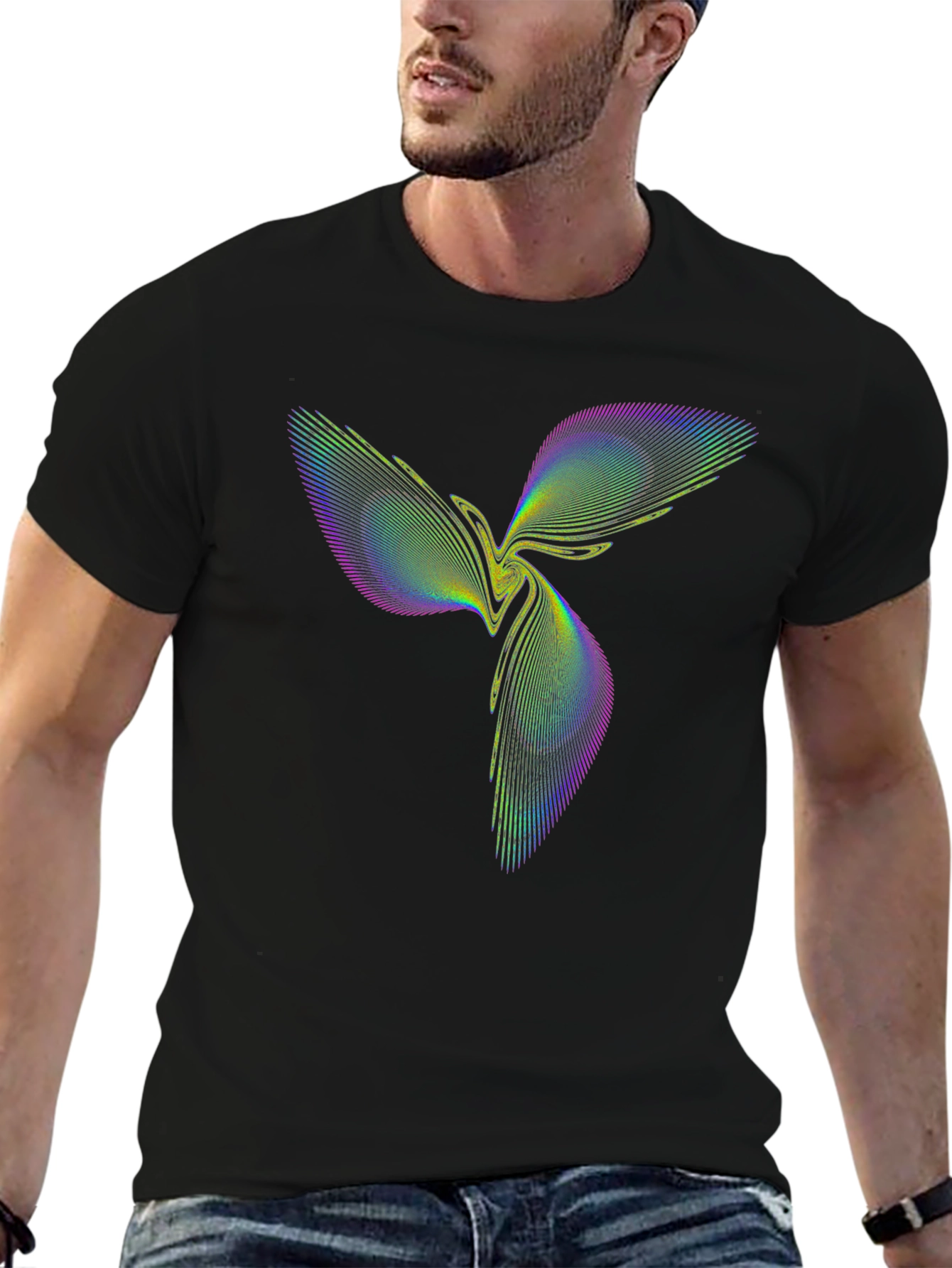 Abstract Geometric Graphic Tee - Stylish Black T-Shirt