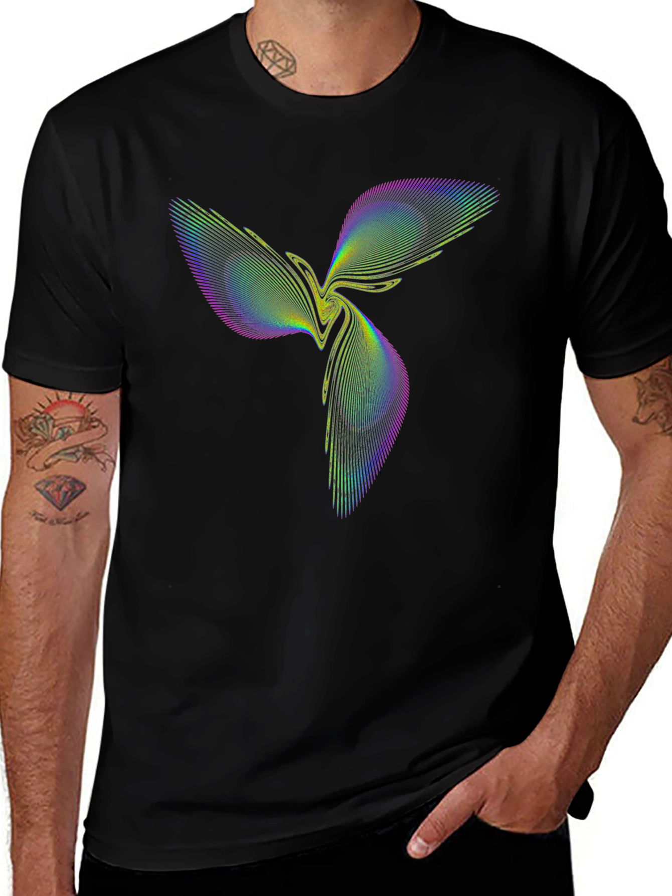Abstract Geometric Graphic Tee - Stylish Black T-Shirt