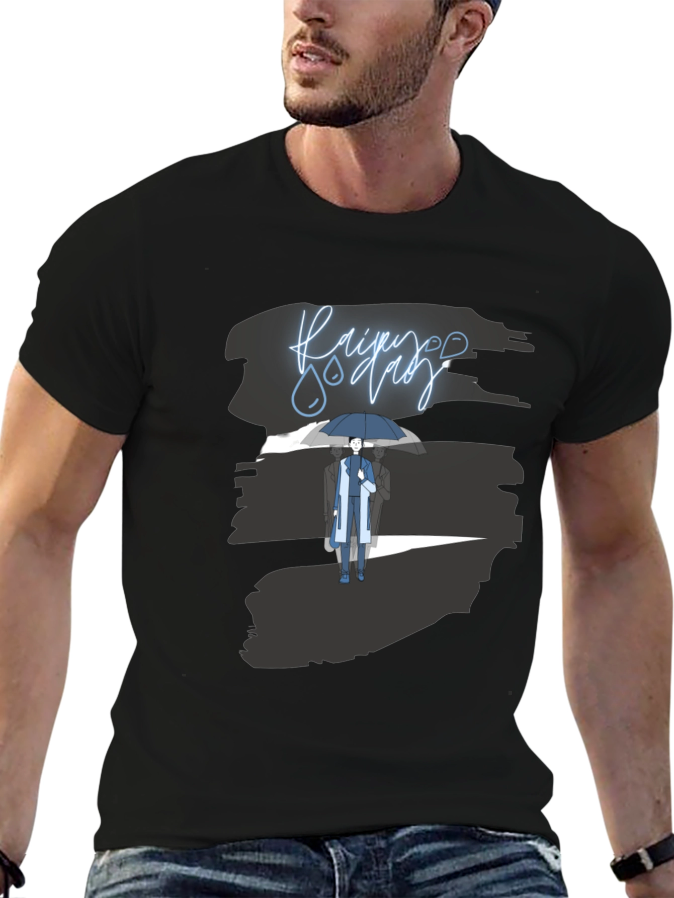 Rainy Day Graphic Tee - Stylish Black T-Shirt