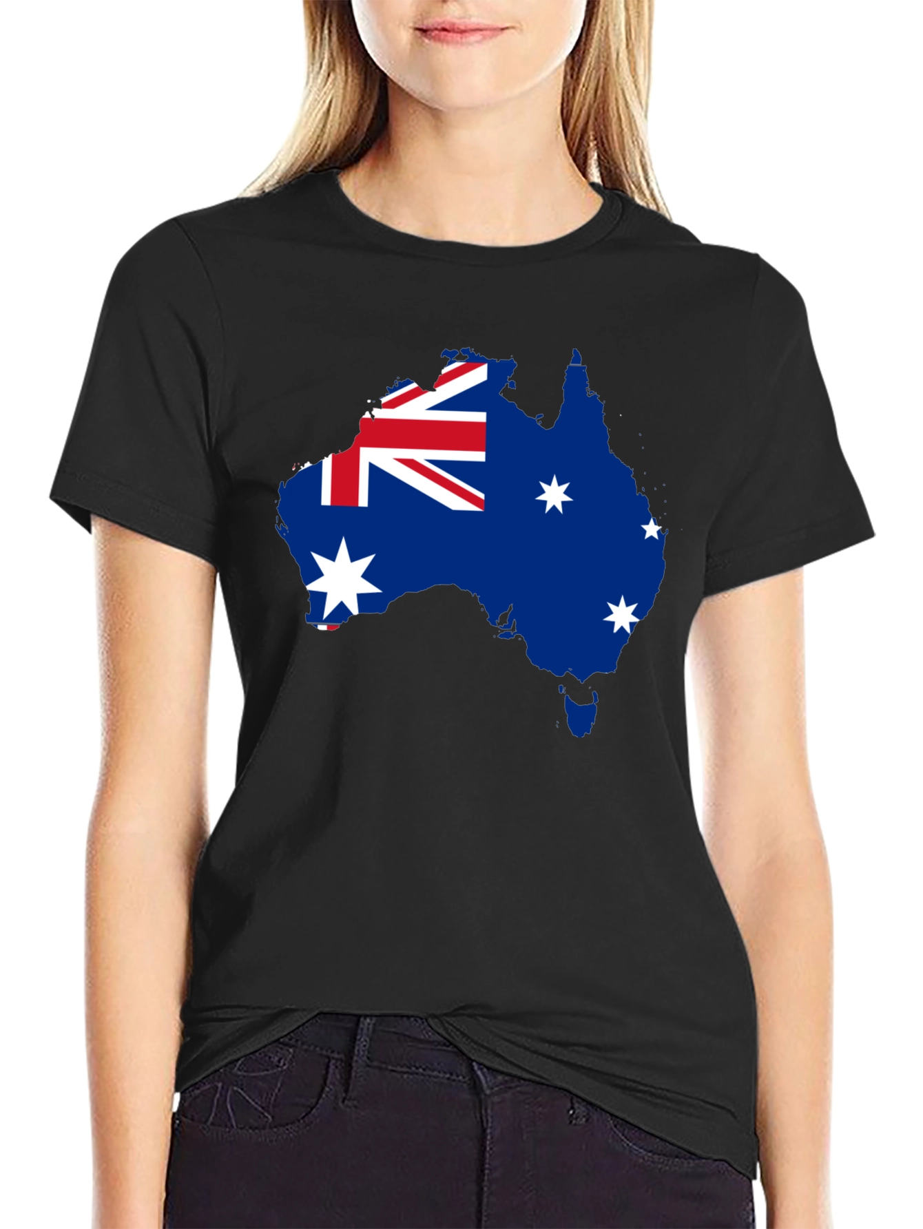 Australia Flag Map Black T-Shirt