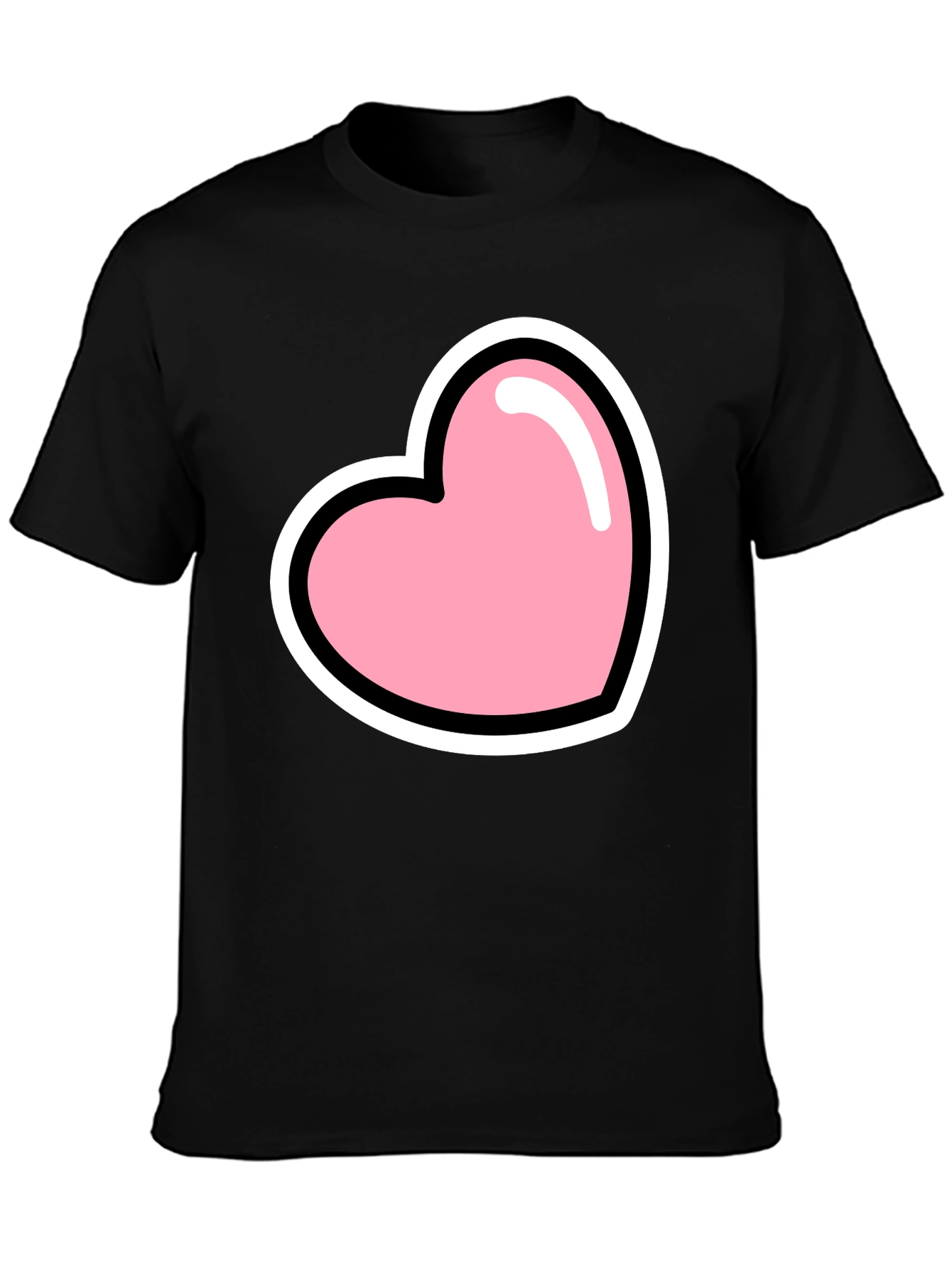 Pink Heart Graphic Black T-Shirt Casual