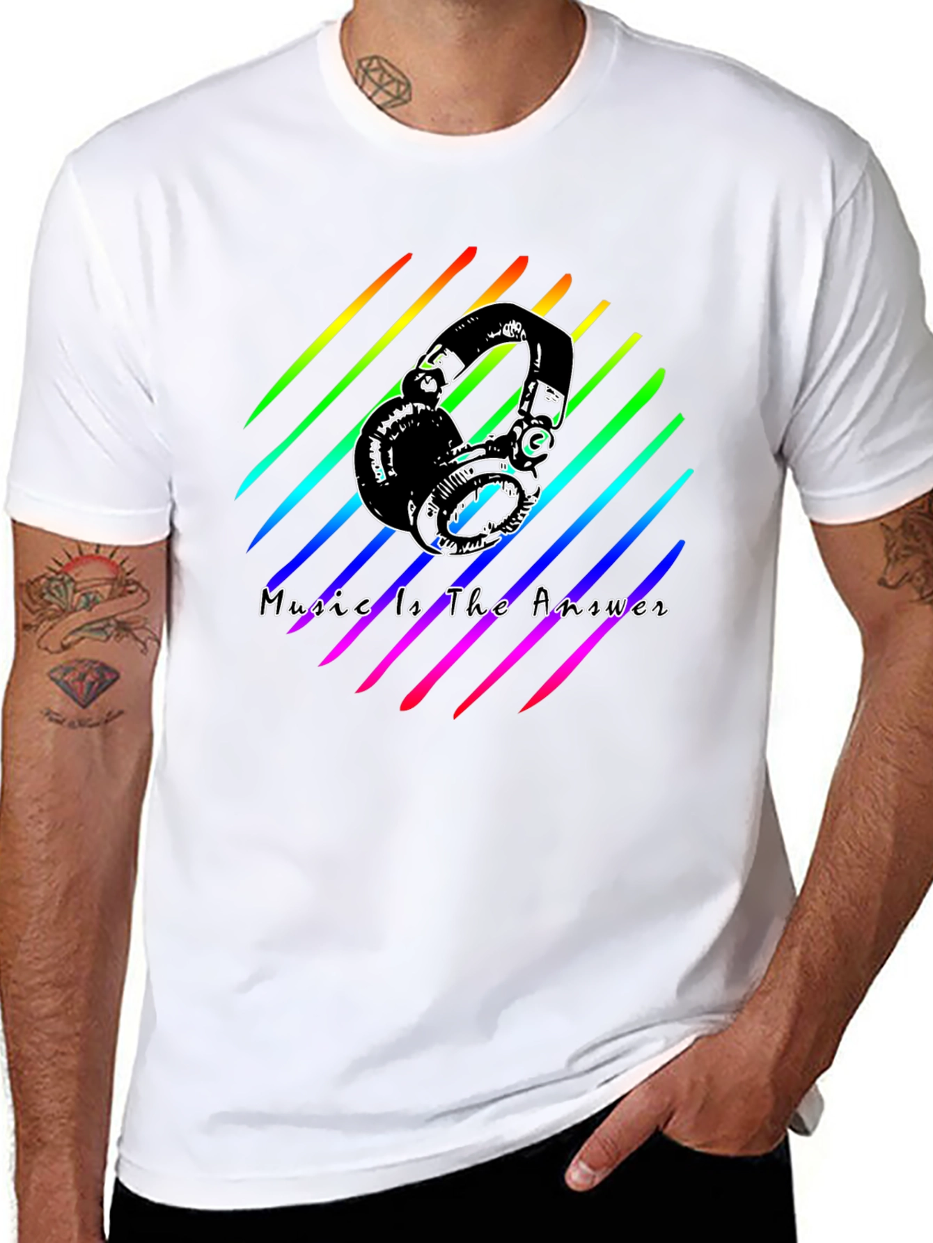 Music Is The Answer Tee - Rainbow Headphones Graphic