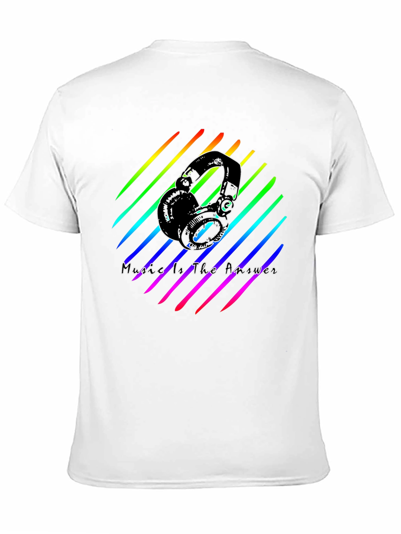 Music Is The Answer Tee - Rainbow Headphones Graphic