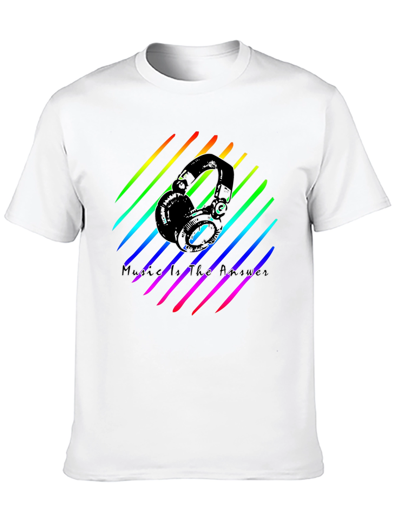 Music Is The Answer Tee - Rainbow Headphones Graphic