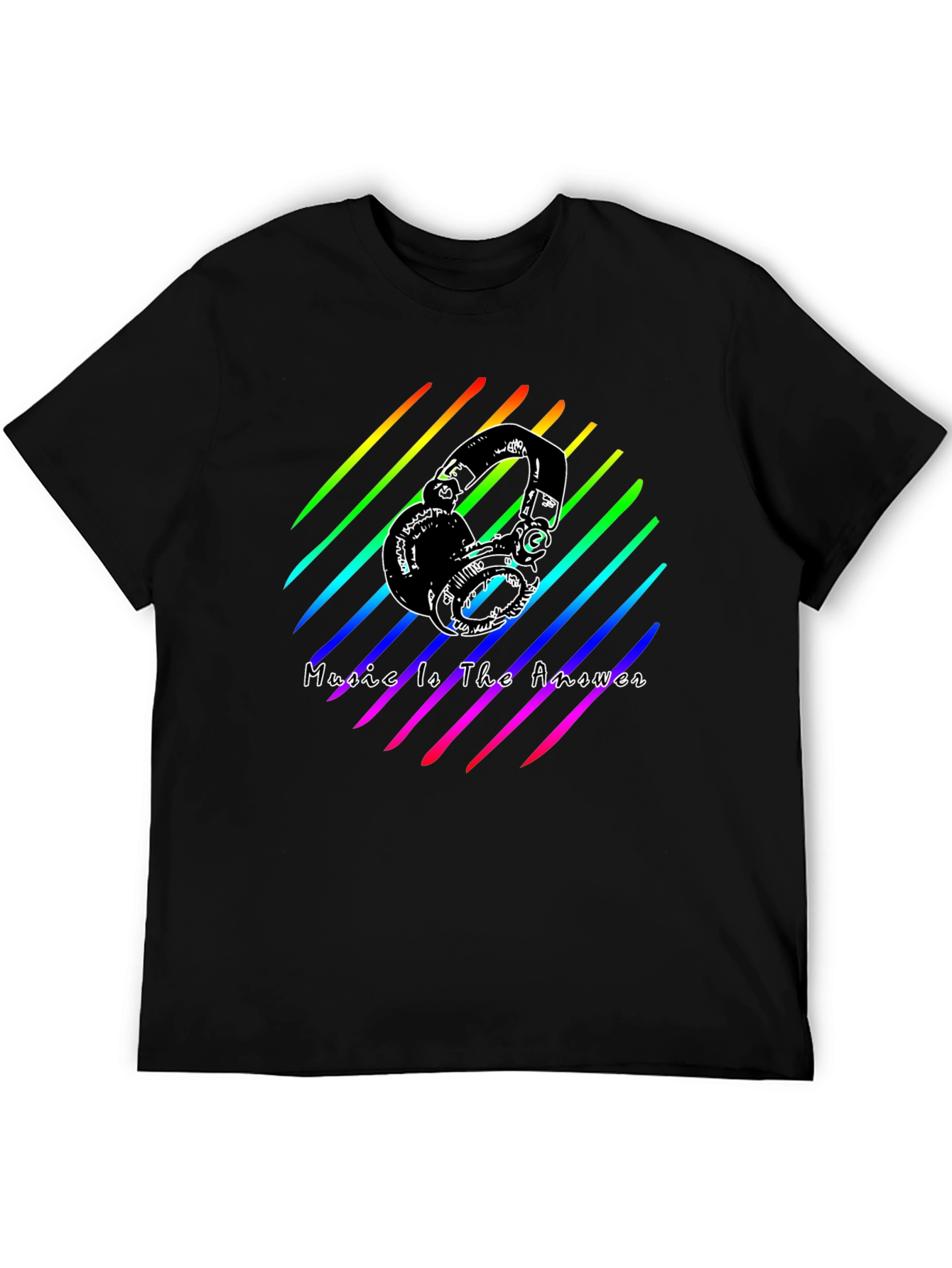 Music Is The Answer Tee - Rainbow Headphones Graphic