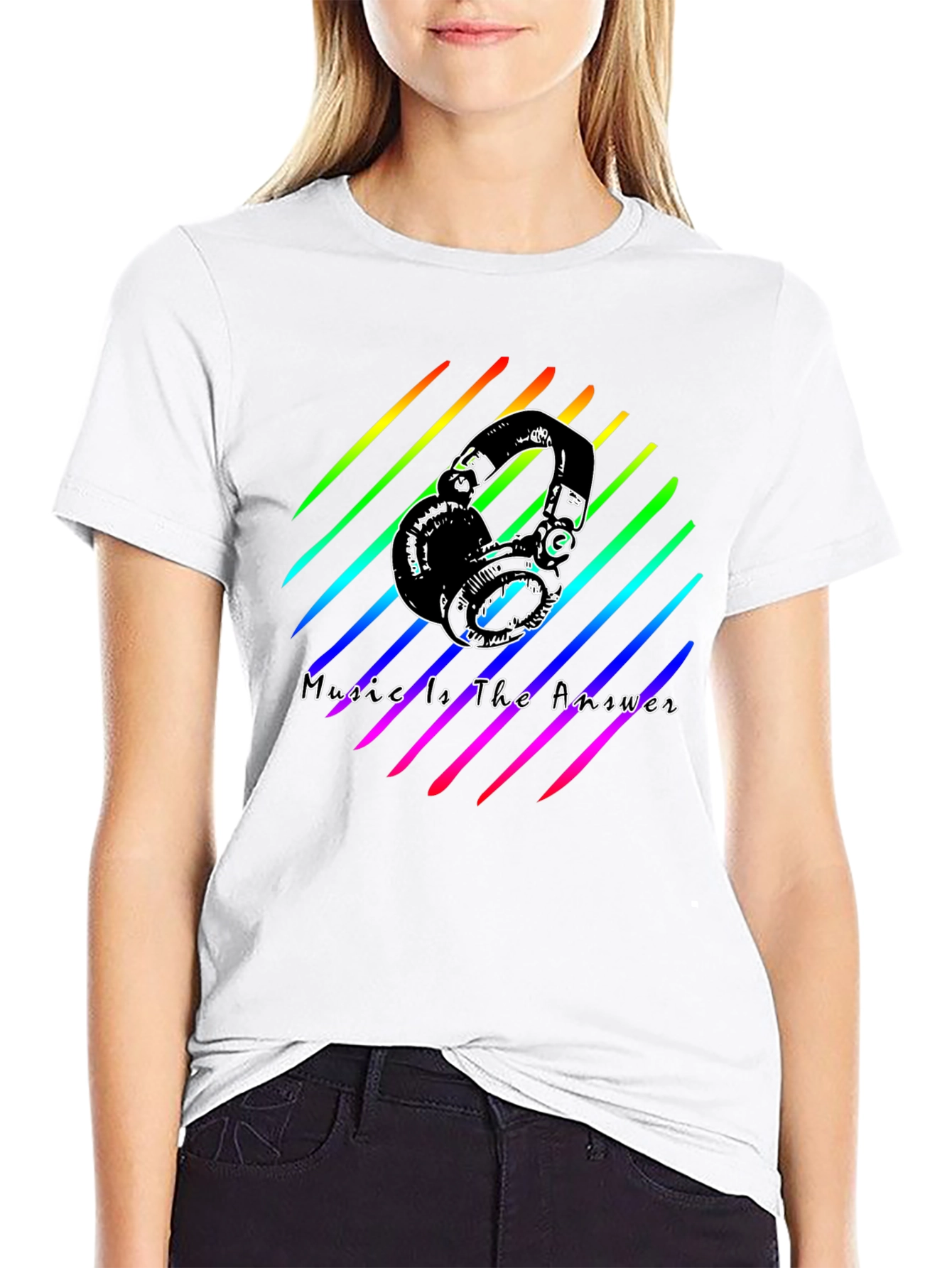 Music Is The Answer Tee - Rainbow Headphones Graphic