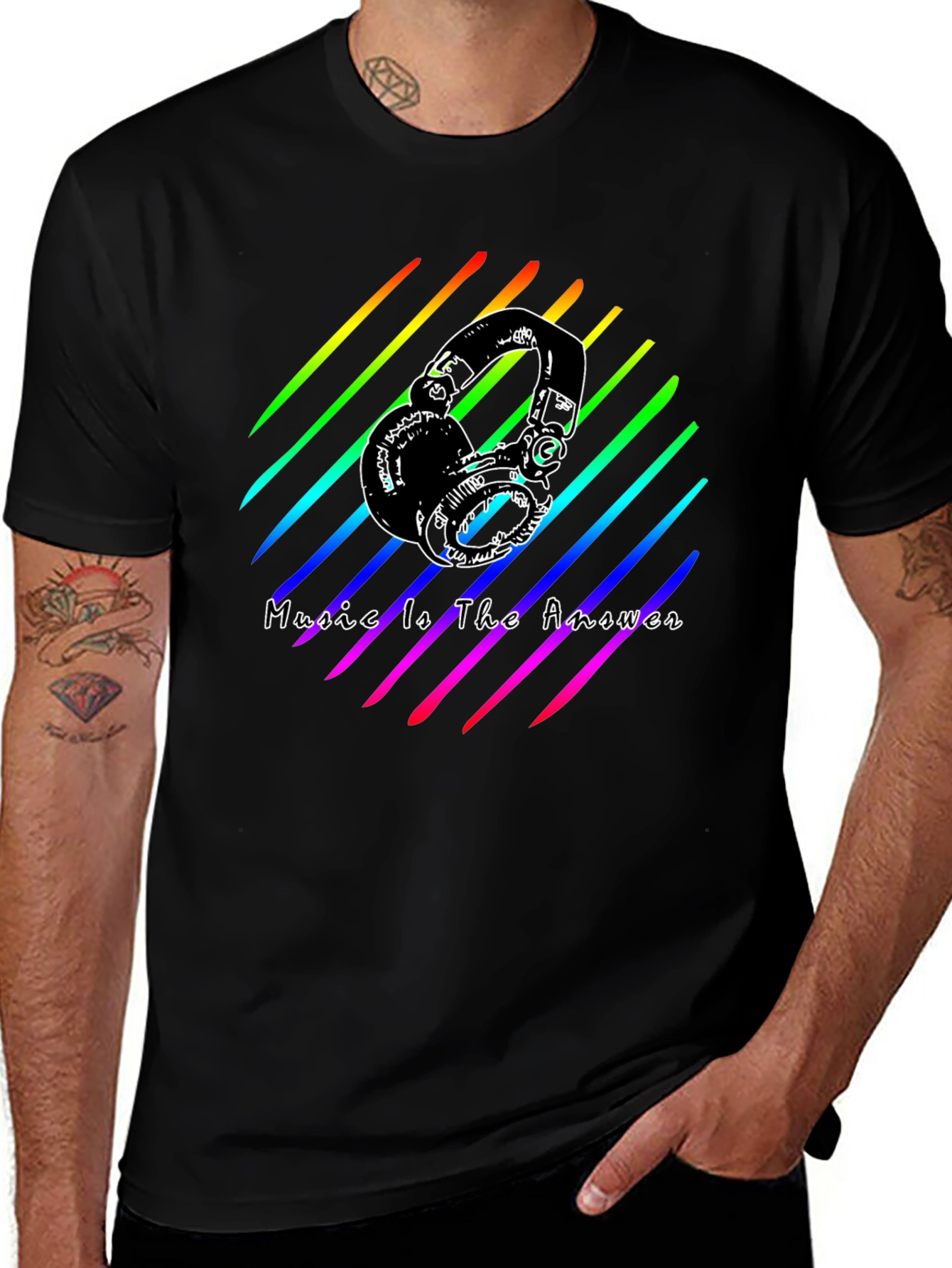 Music Is The Answer Tee - Rainbow Headphones Graphic