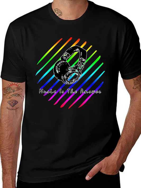 Music Is The Answer Tee - Rainbow Headphones Graphic