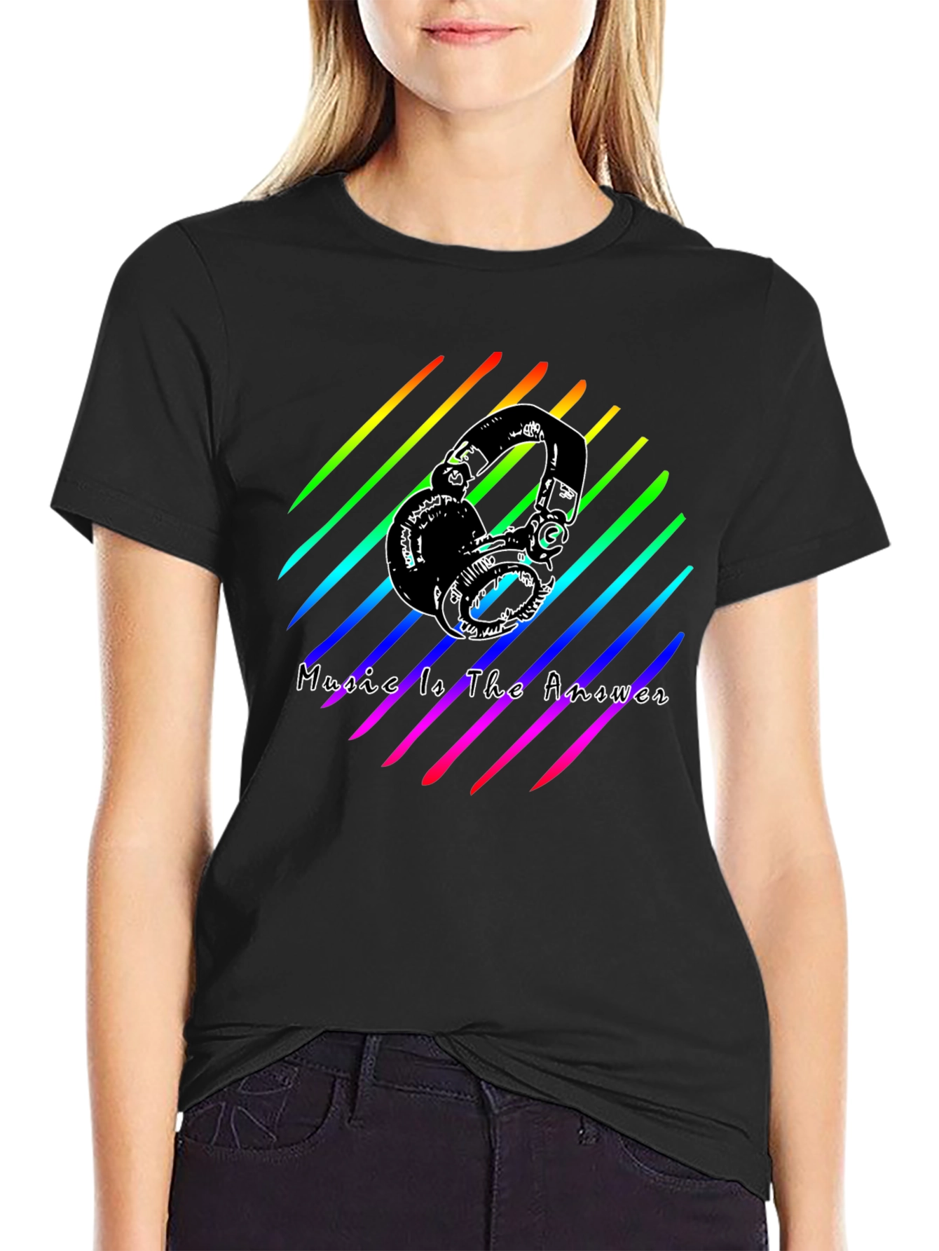 Music Is The Answer Tee - Rainbow Headphones Graphic