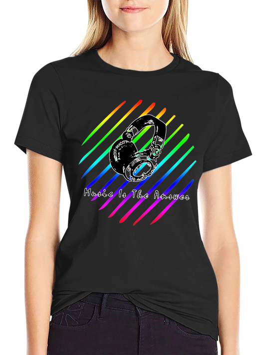 Music Is The Answer Tee - Rainbow Headphones Graphic
