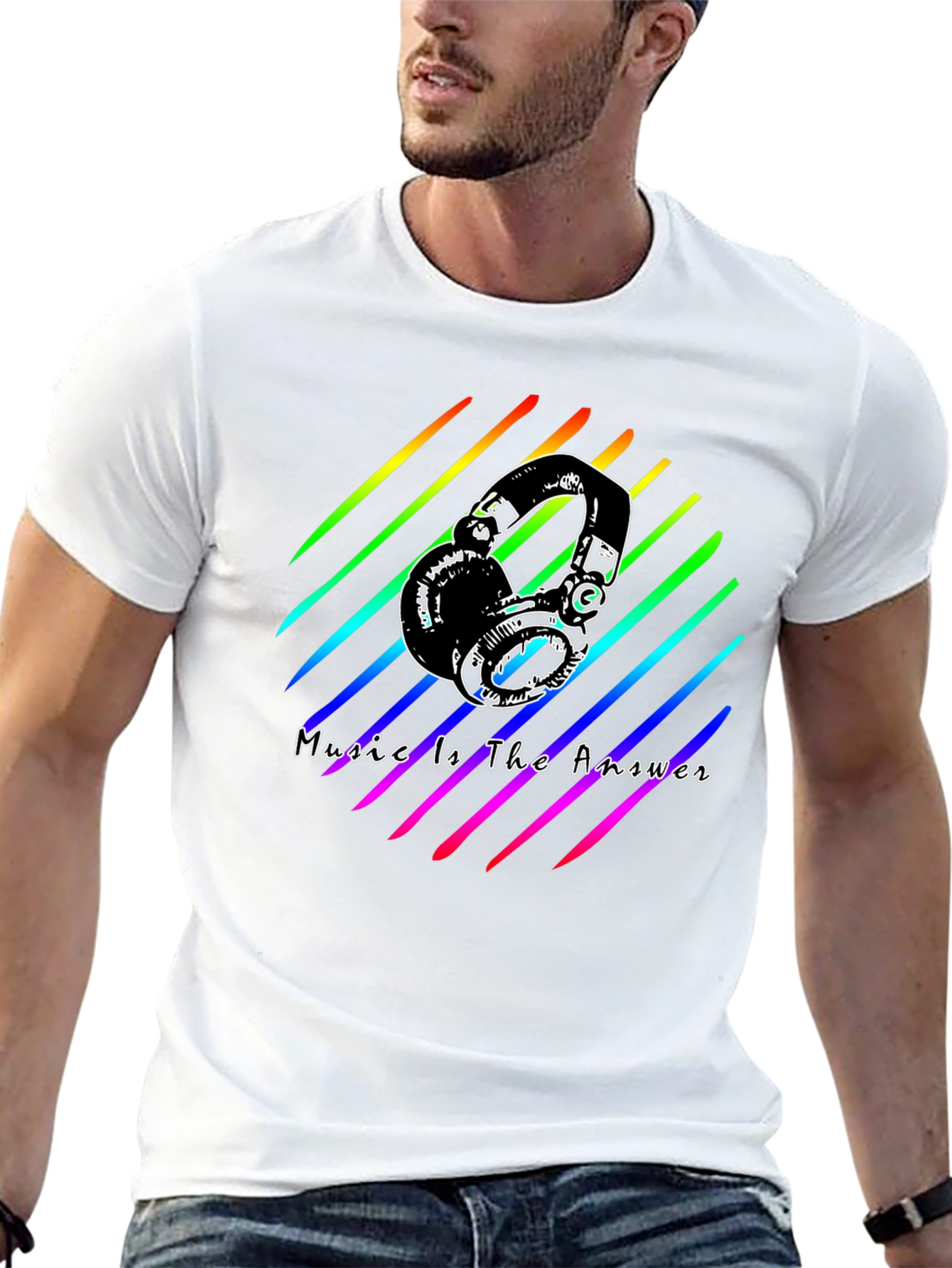Music Is The Answer Tee - Rainbow Headphones Graphic