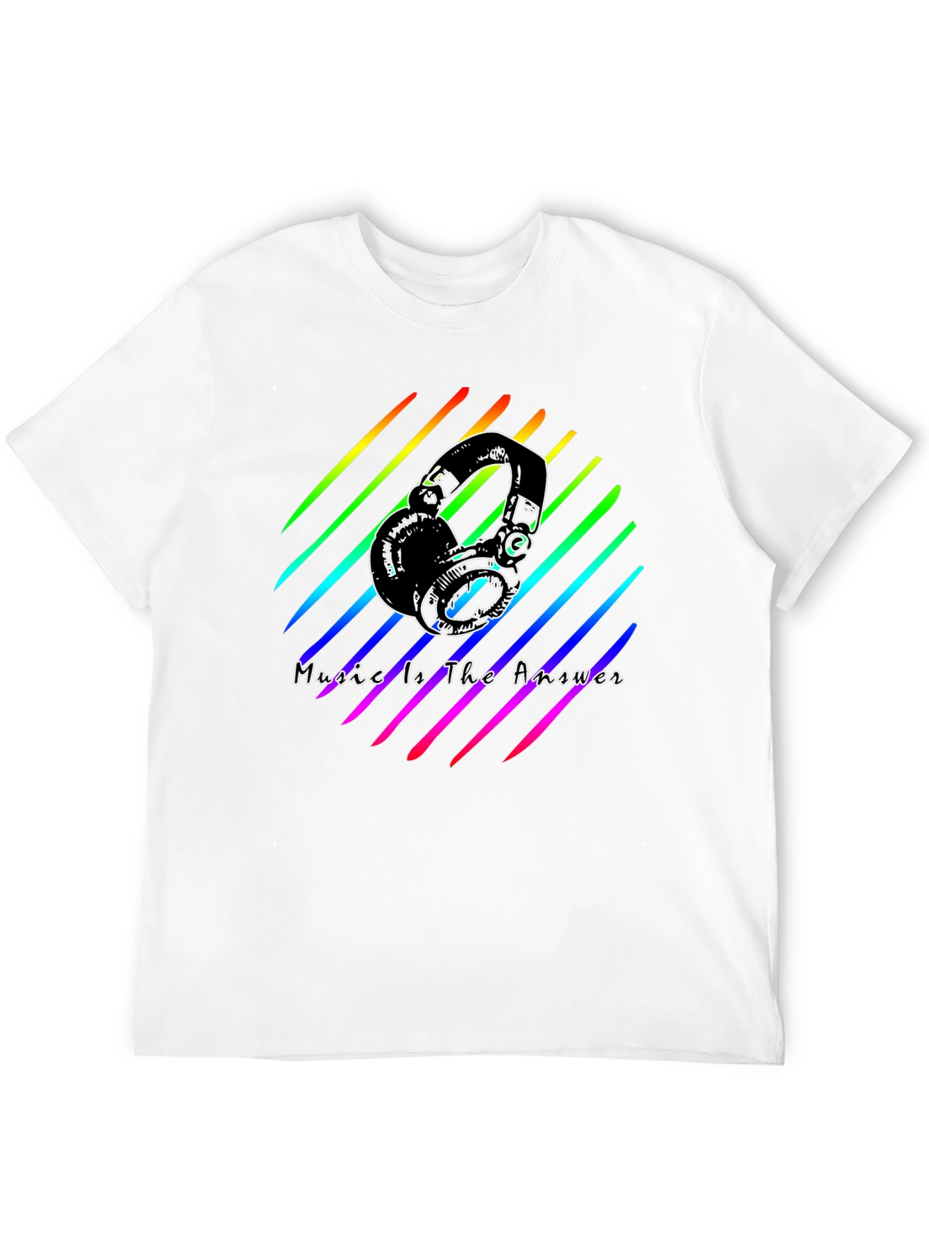 Music Is The Answer Tee - Rainbow Headphones Graphic