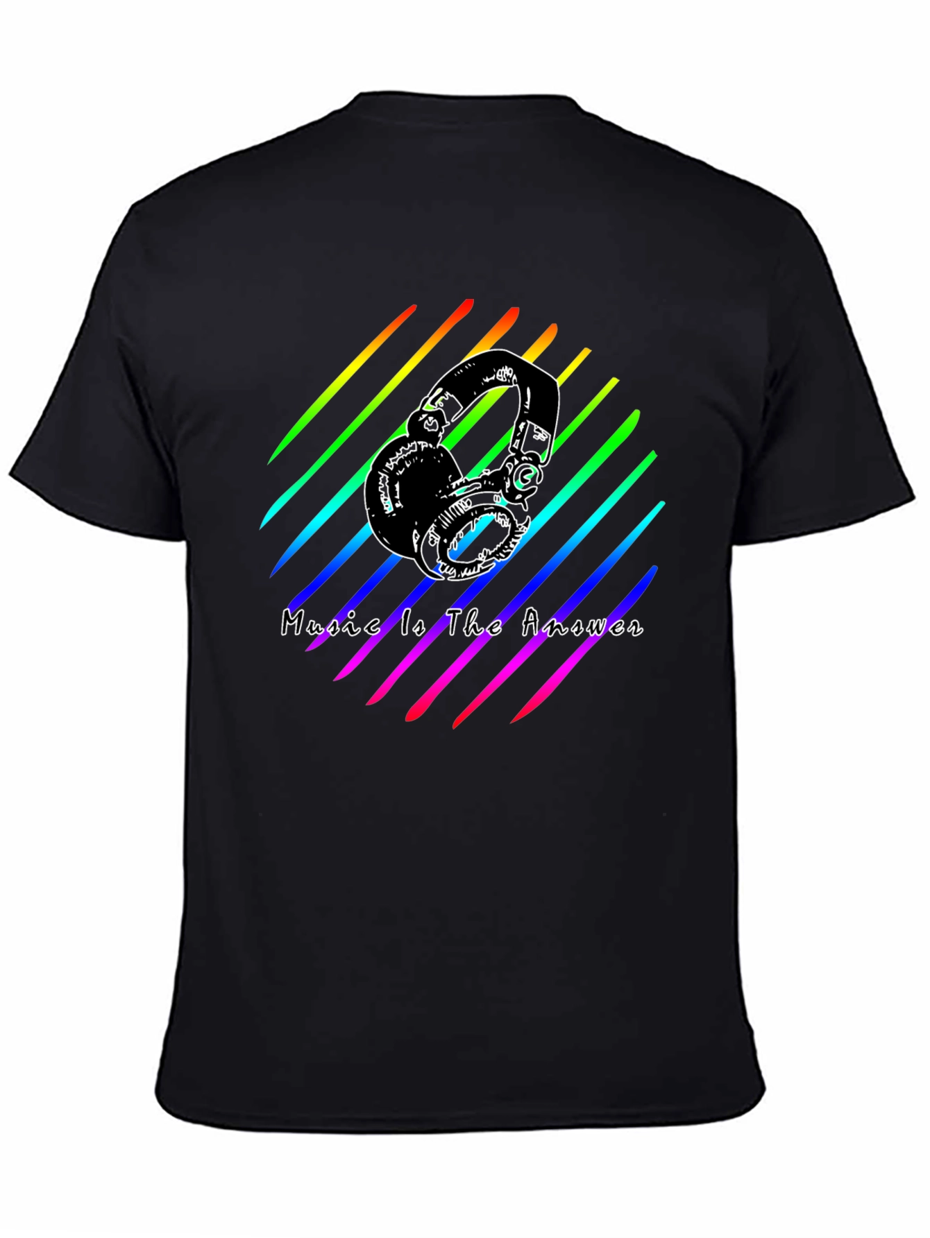 Music Is The Answer Tee - Rainbow Headphones Graphic
