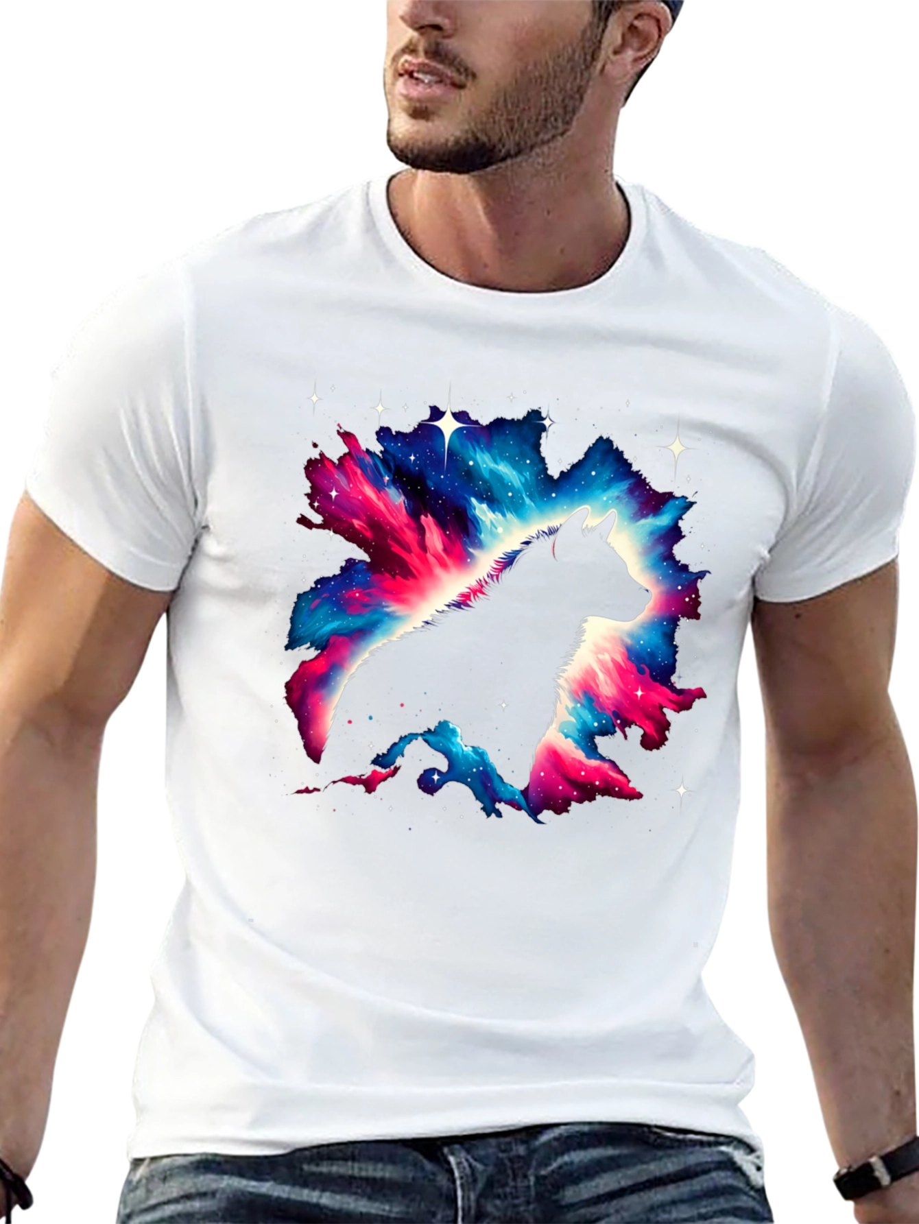 Galaxy Wolf Graphic Tee - Black