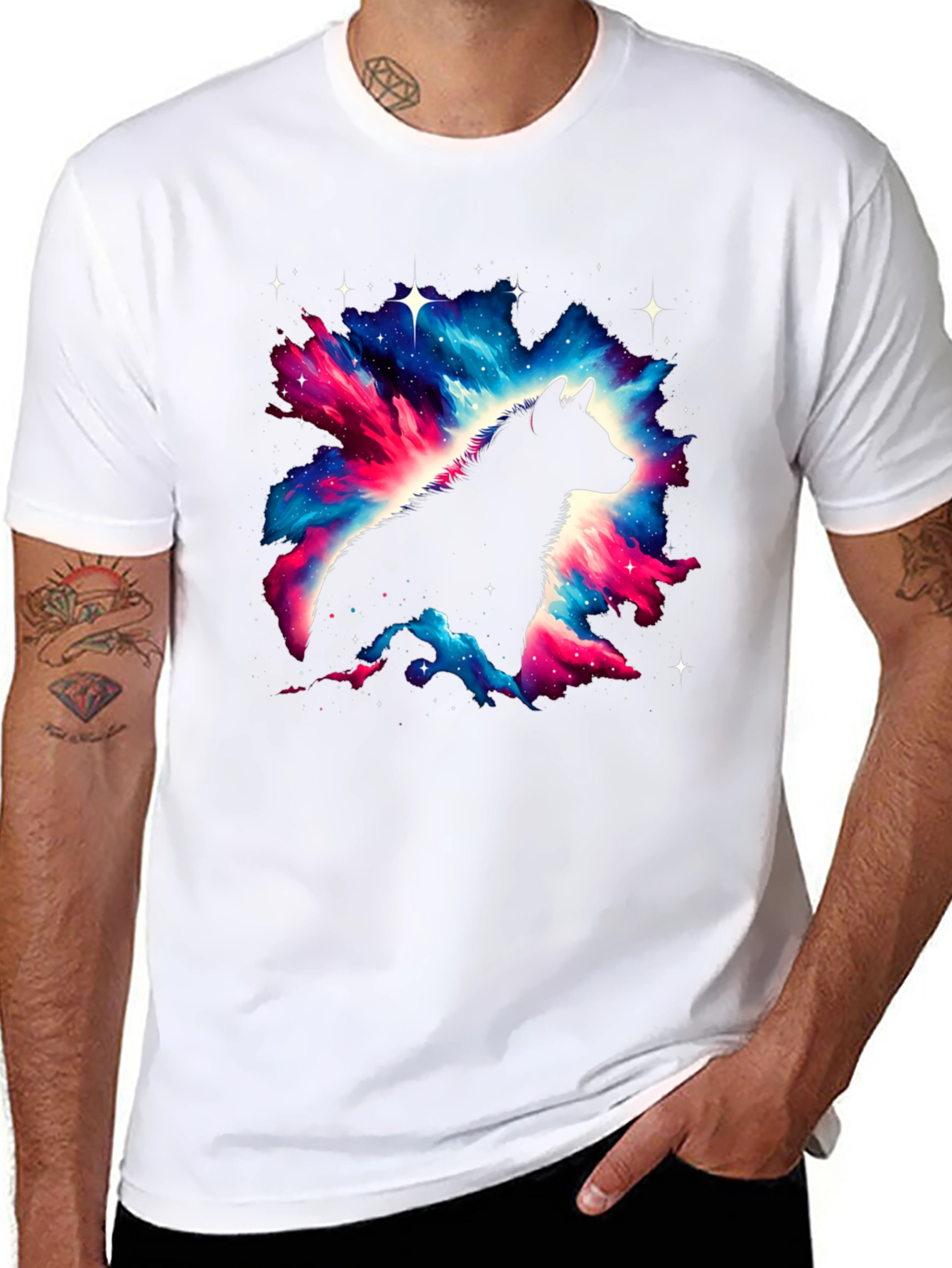 Galaxy Wolf Graphic Tee - Black