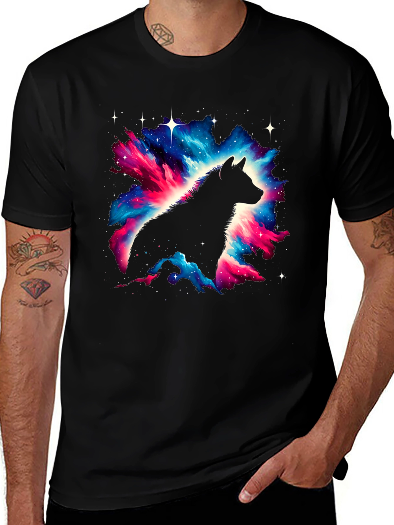 Galaxy Wolf Graphic Tee - Black