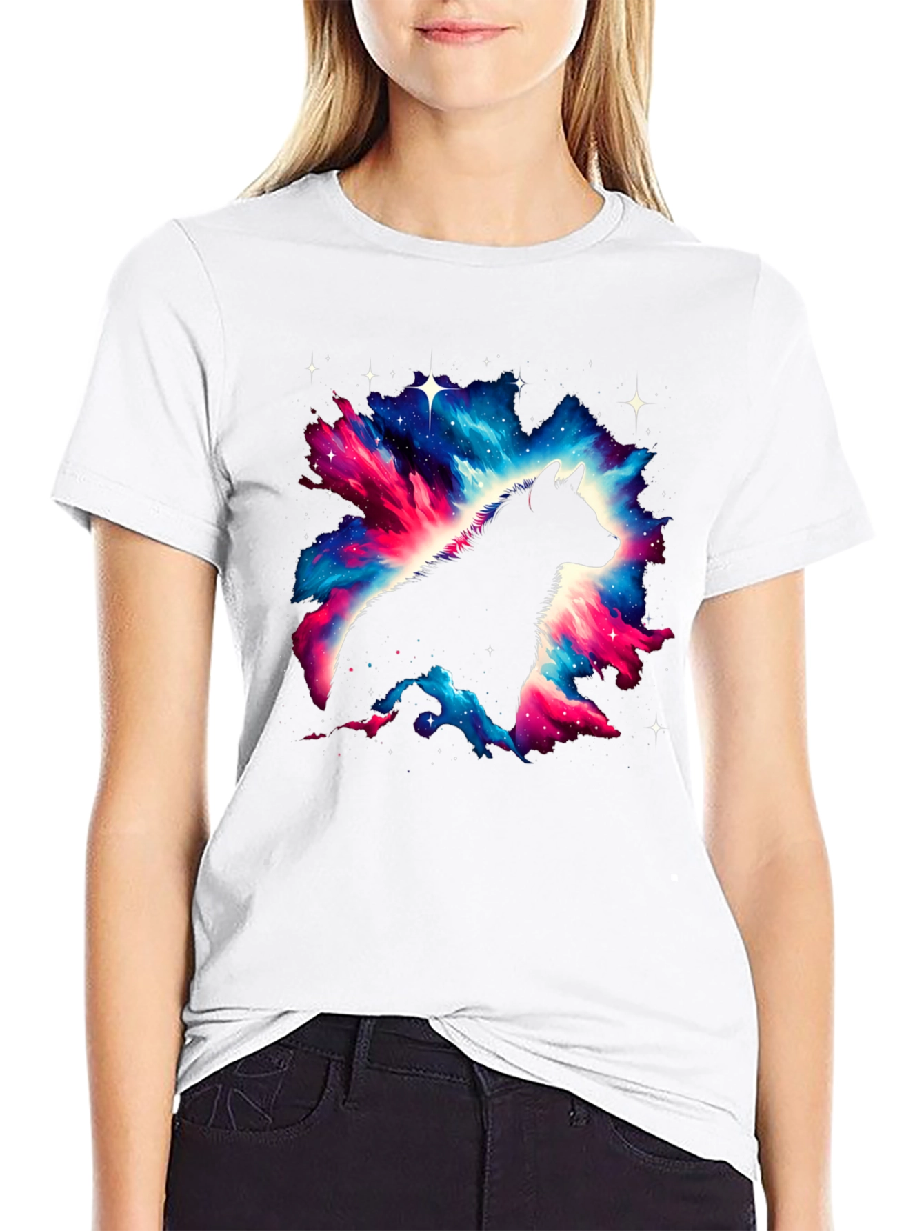 Galaxy Wolf Graphic Tee - Black