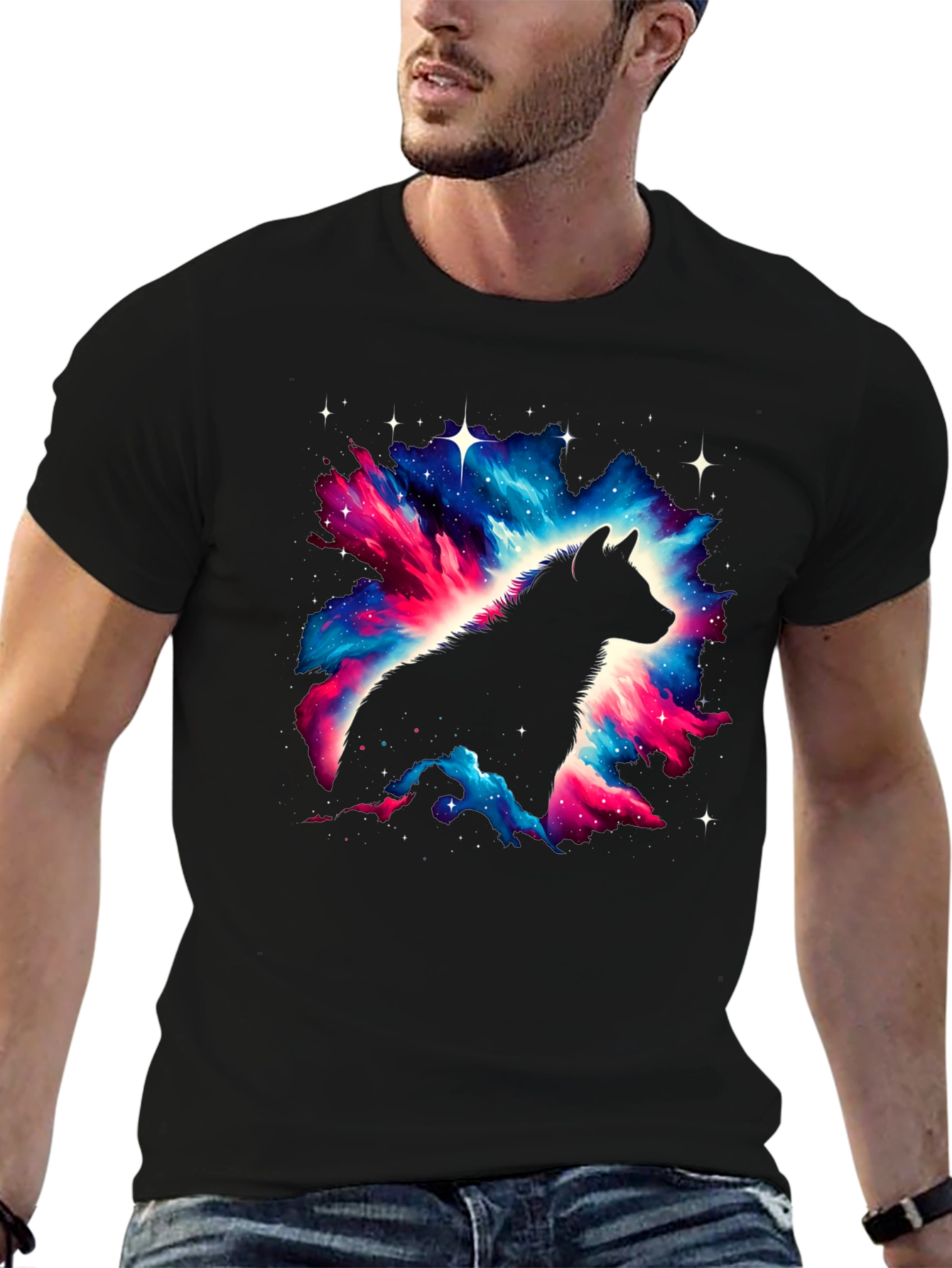 Galaxy Wolf Graphic Tee - Black