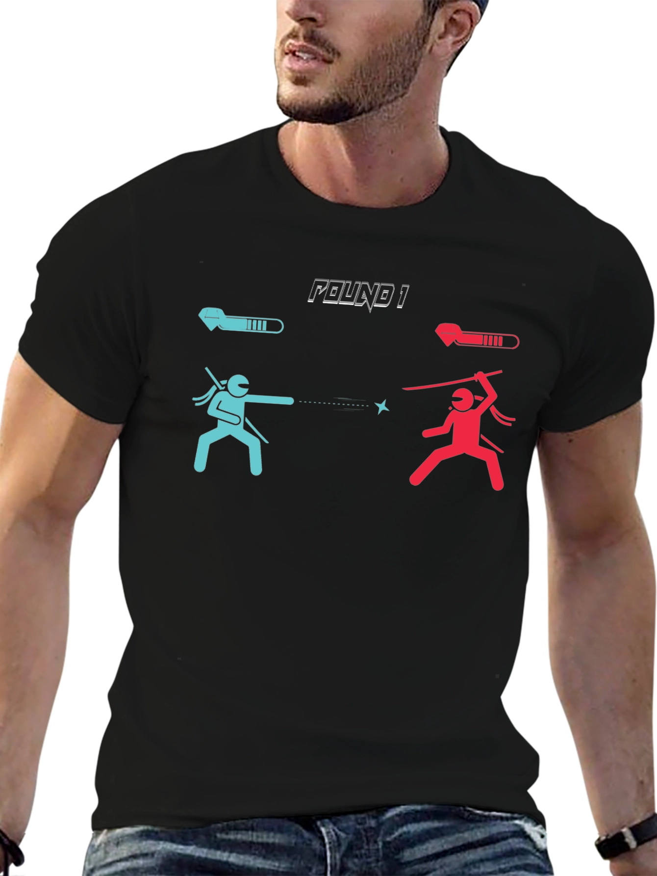 Round 1 Black Graphic Tee: Ninja Duel