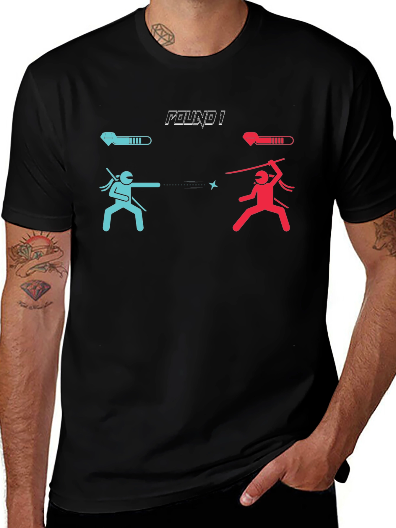 Round 1 Black Graphic Tee: Ninja Duel