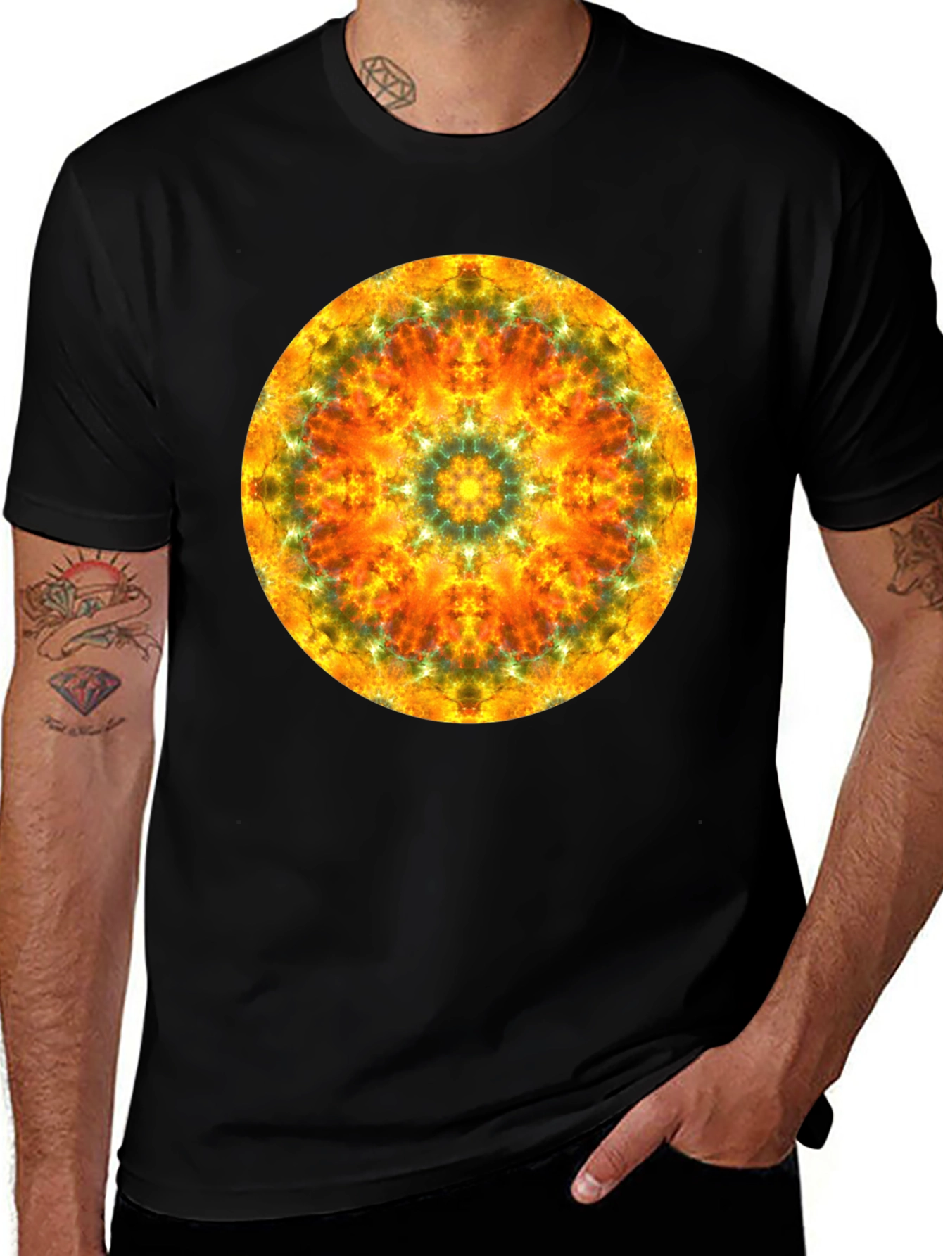 Vibrant Mandala Graphic Black T-Shirt