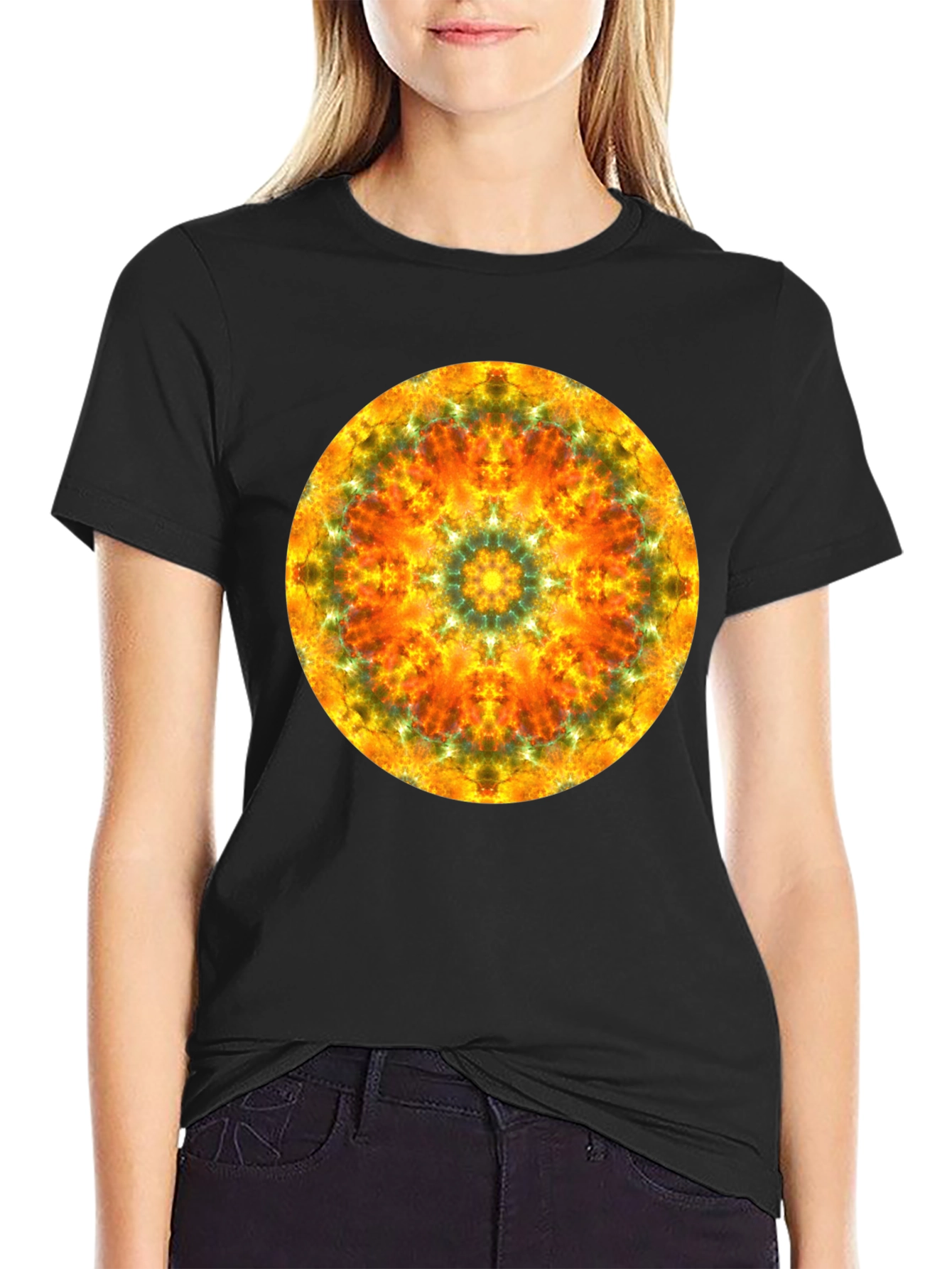 Vibrant Mandala Graphic Black T-Shirt