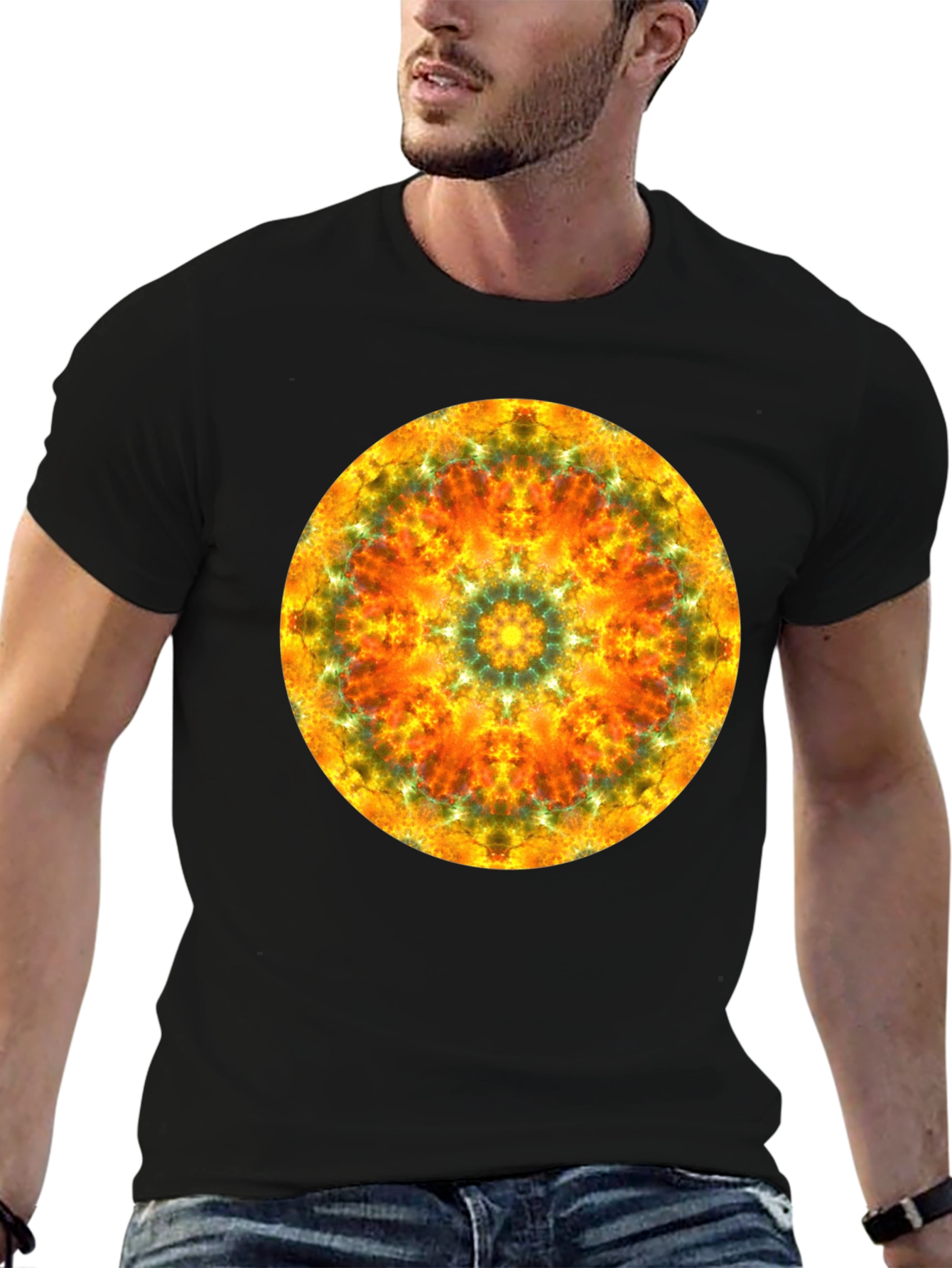 Vibrant Mandala Graphic Black T-Shirt