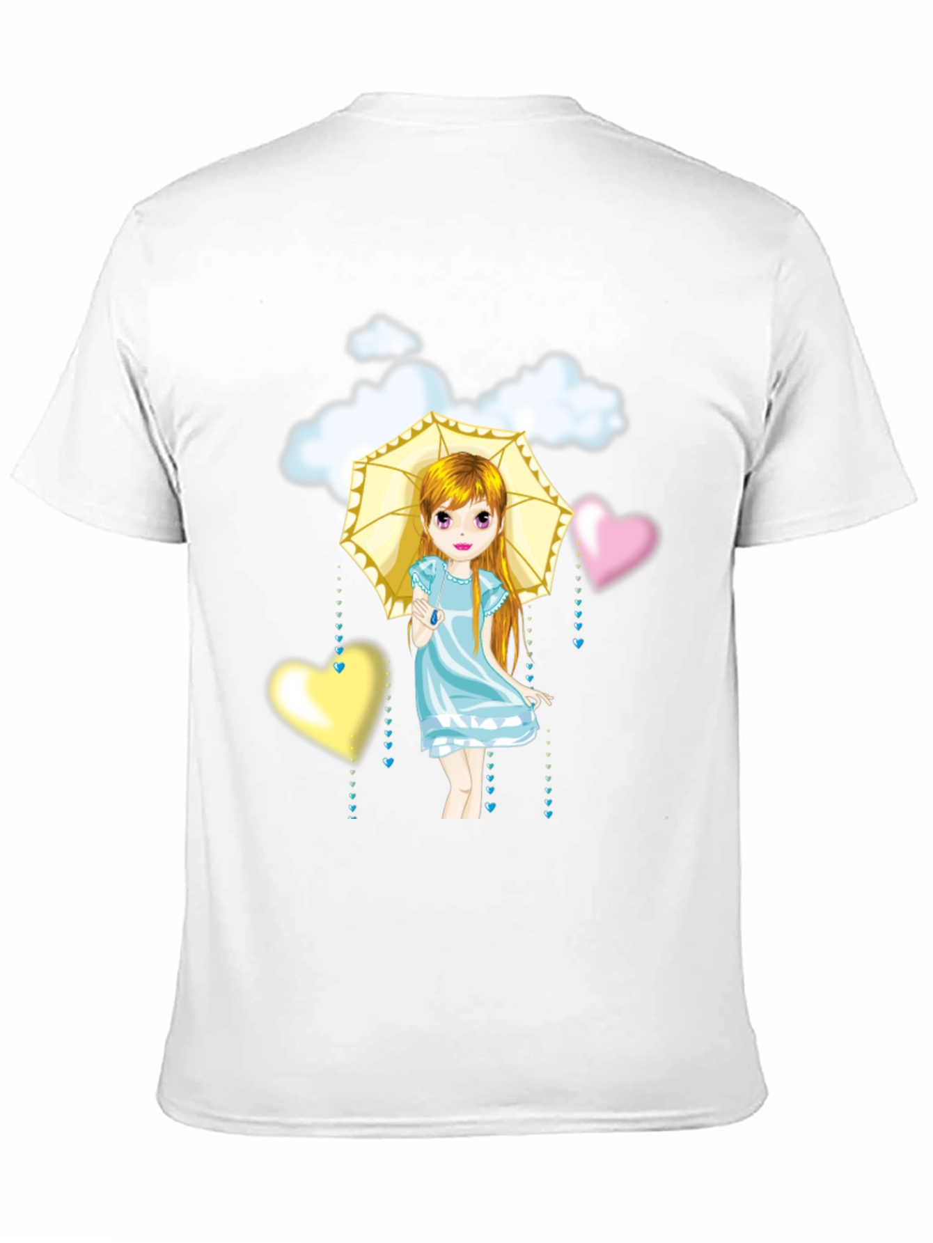 Cute Girl Umbrella Heart Cloud Black T-Shirt