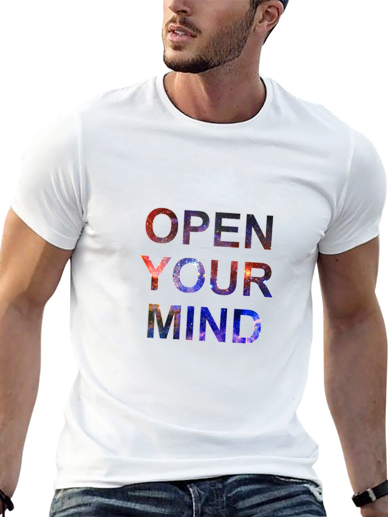 Open Your Mind Galaxy Print Black T-Shirt