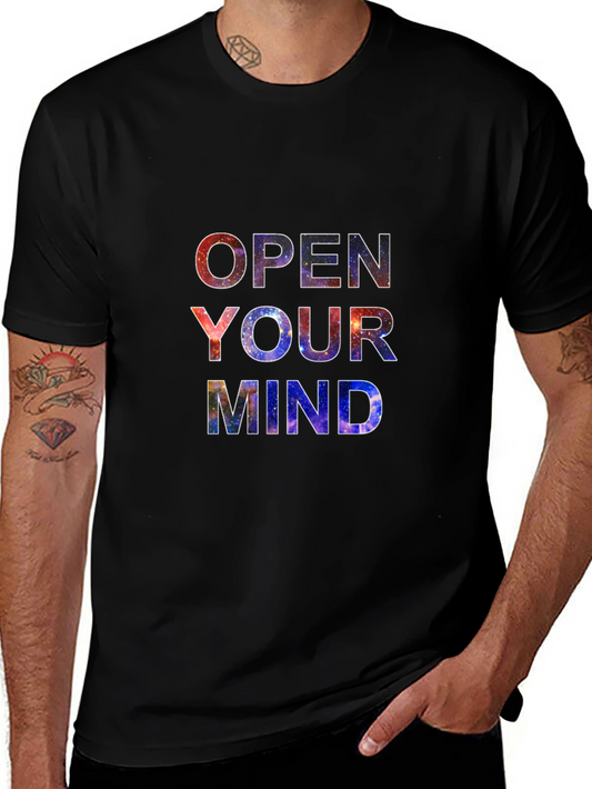 Open Your Mind Galaxy Print Black T-Shirt