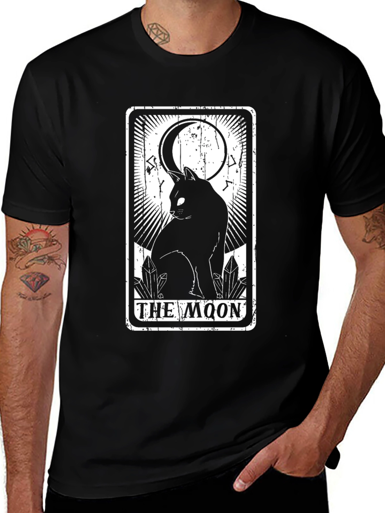 The Moon Tarot Card Black Cat Graphic T-Shirt