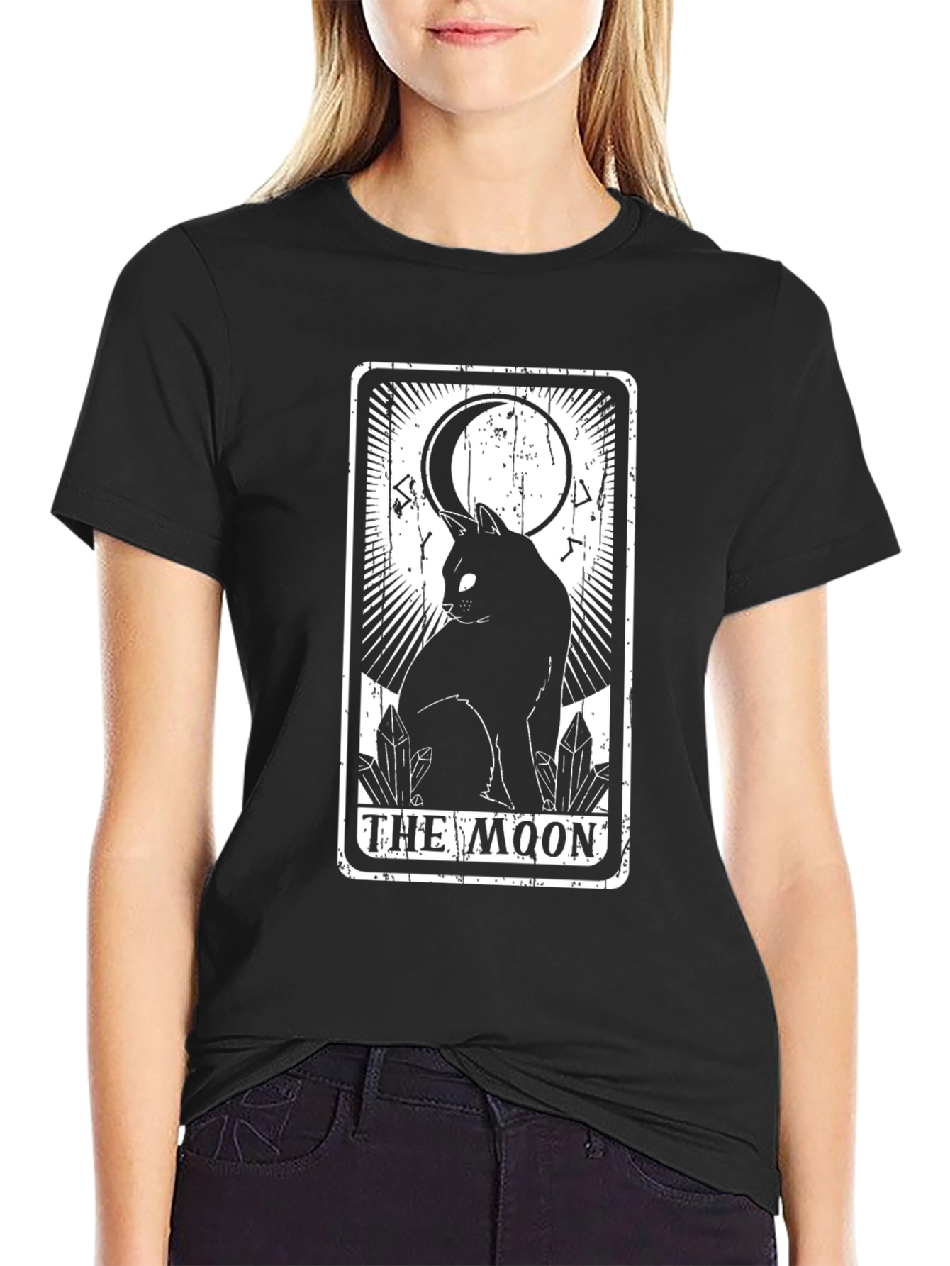 The Moon Tarot Card Black Cat Graphic T-Shirt