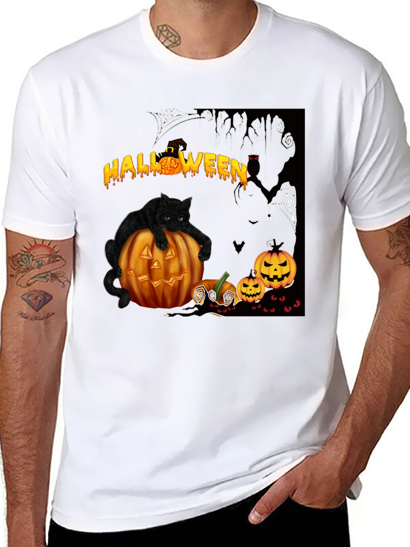 Halloween Cat & Pumpkin T-Shirt - Spooky Season