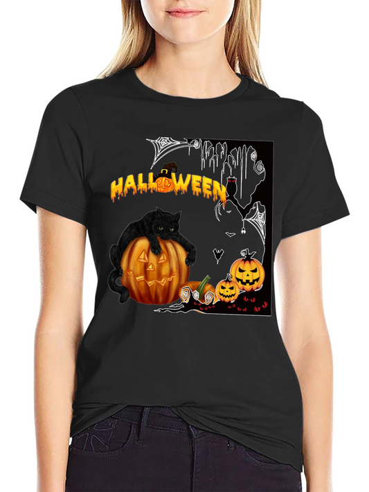 Halloween Cat & Pumpkin T-Shirt - Spooky Season
