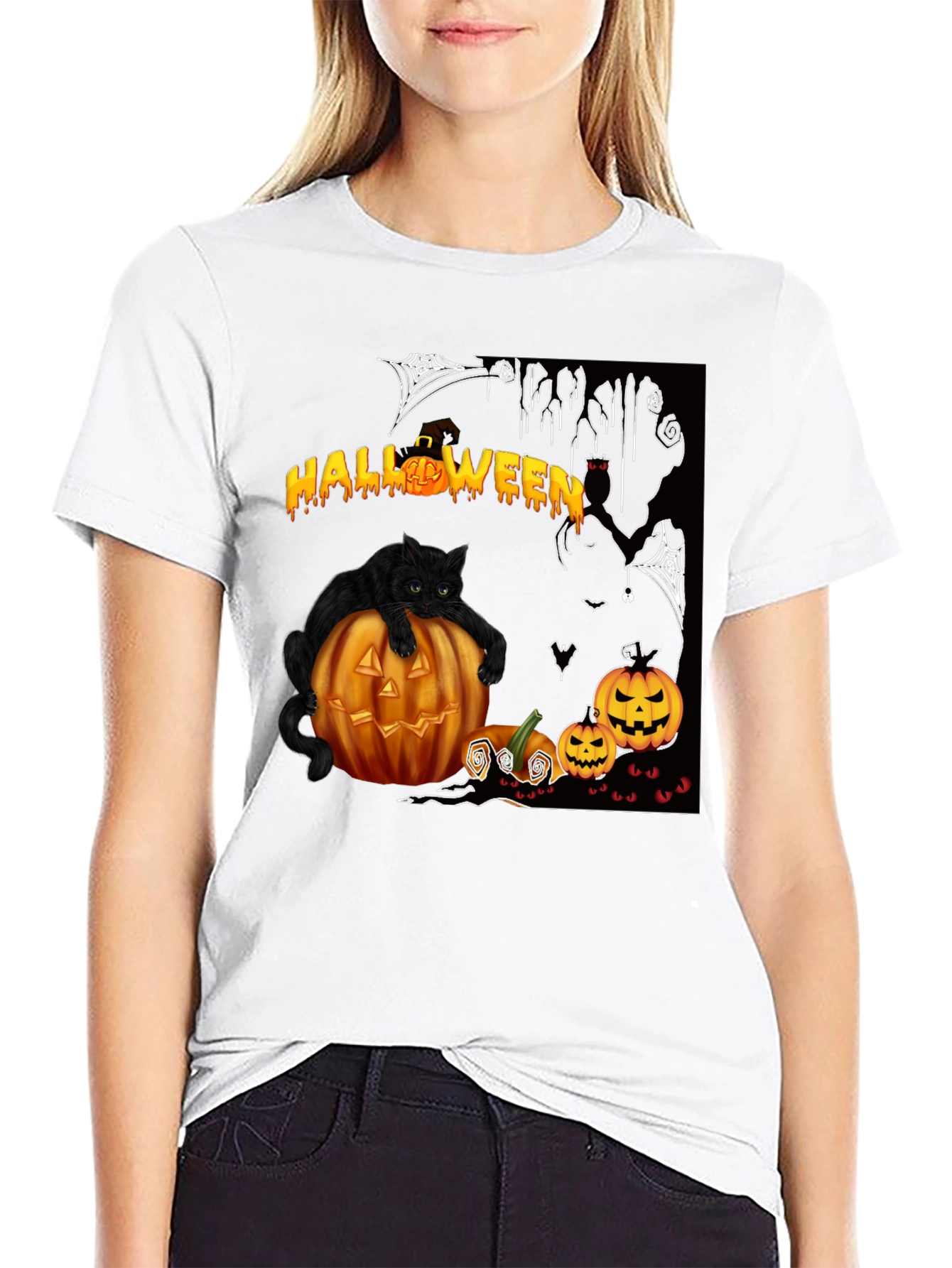 Halloween Cat & Pumpkin T-Shirt - Spooky Season