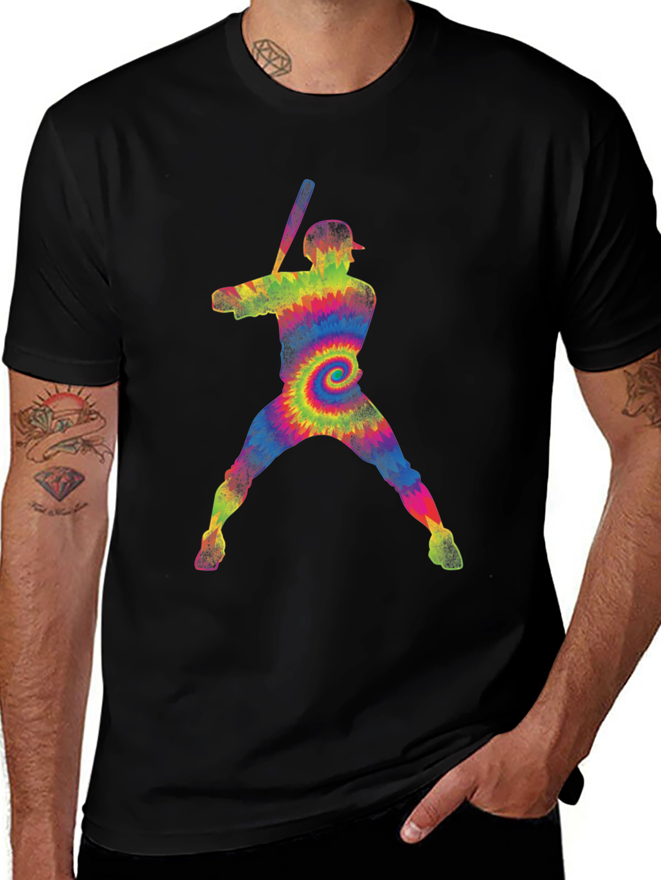 Tie-Dye Baseball Player Graphic T-Shirt