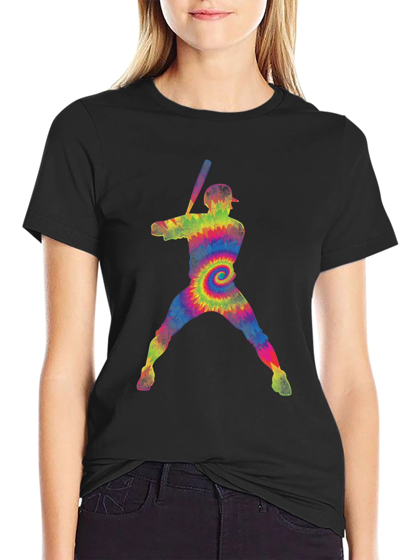 Tie-Dye Baseball Player Graphic T-Shirt