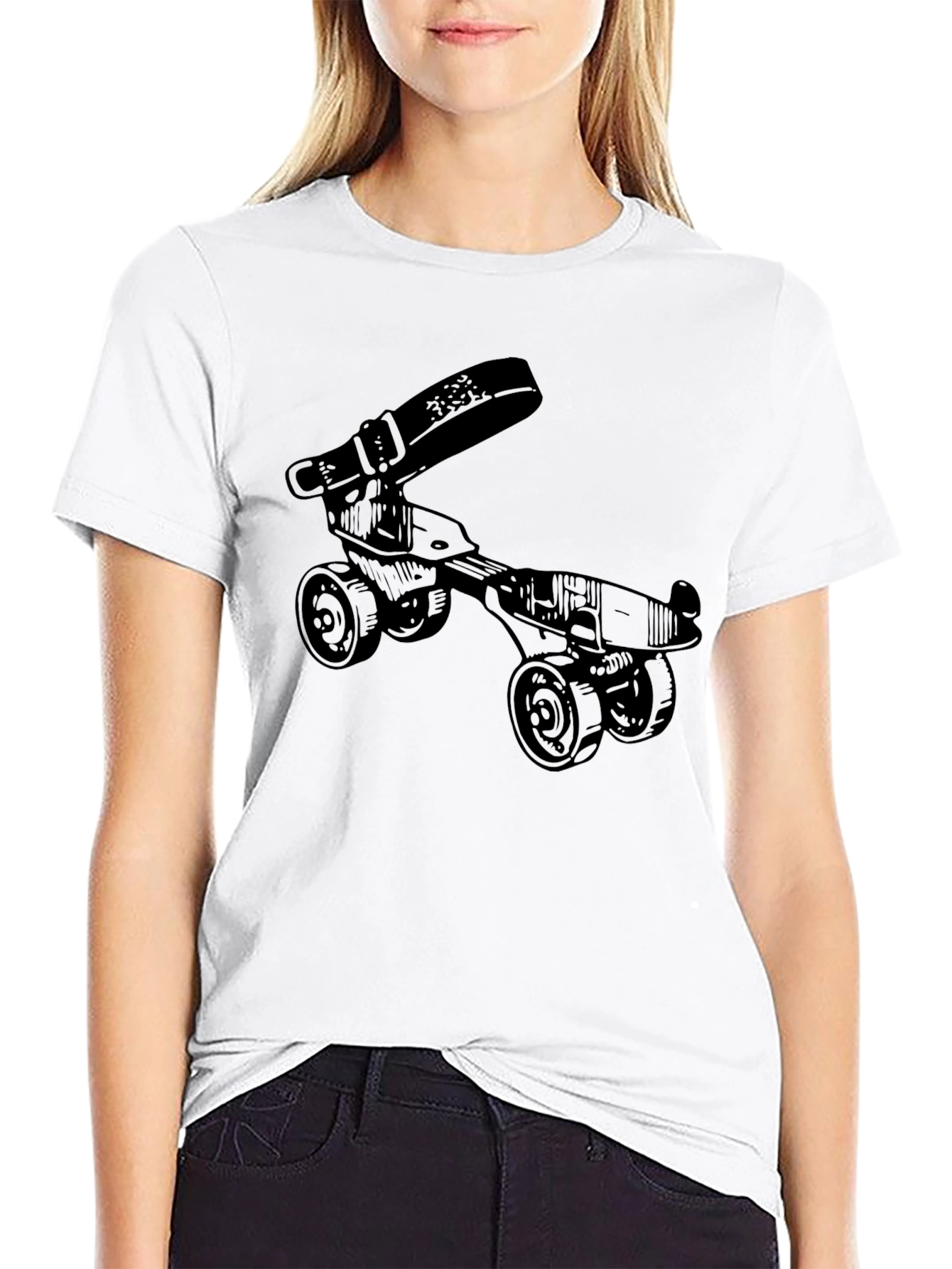 Novelty Roller Skate T-Shirt - Retro Style Black Tee