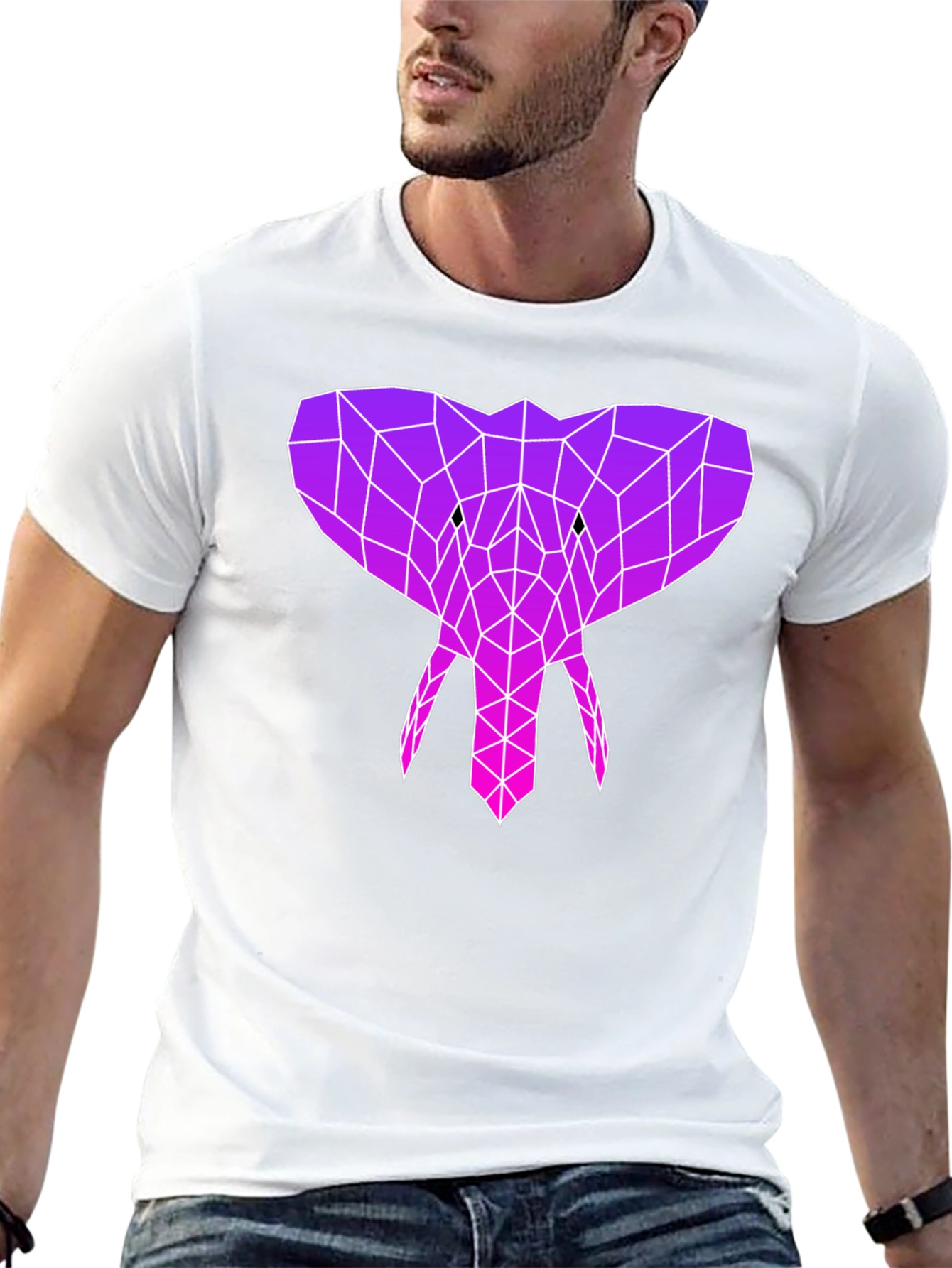 Geometric Elephant Head Graphic Tee - Black