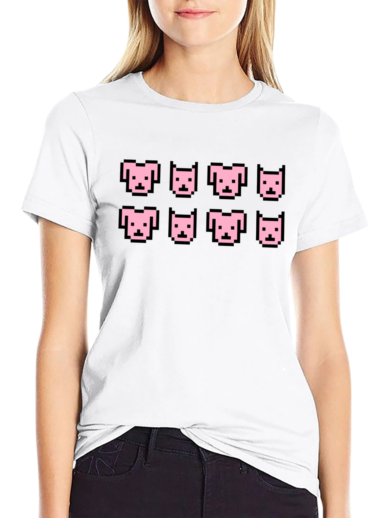 Pixelated Pink Puppy Graphic Black T-Shirt