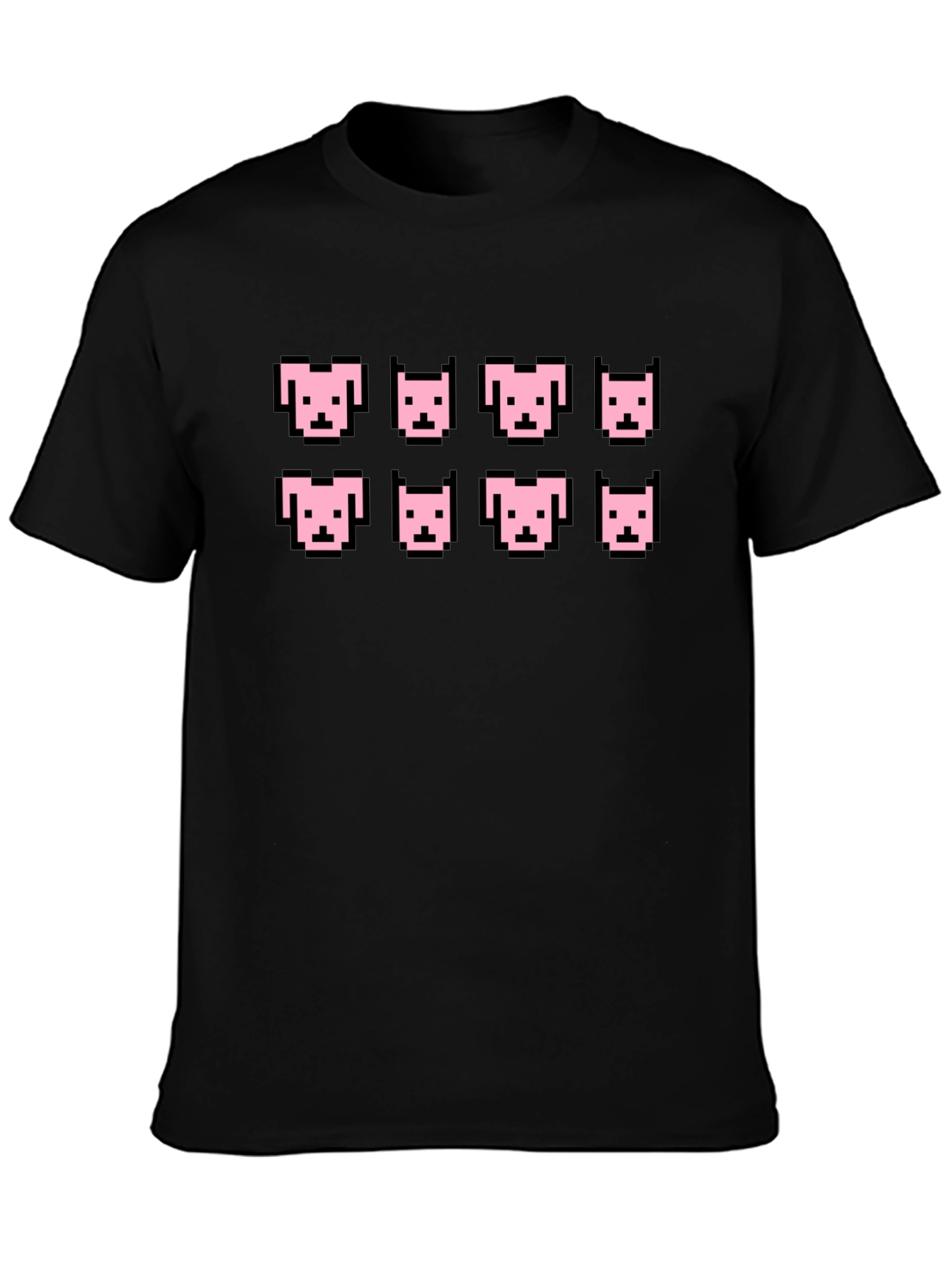 Pixelated Pink Puppy Graphic Black T-Shirt