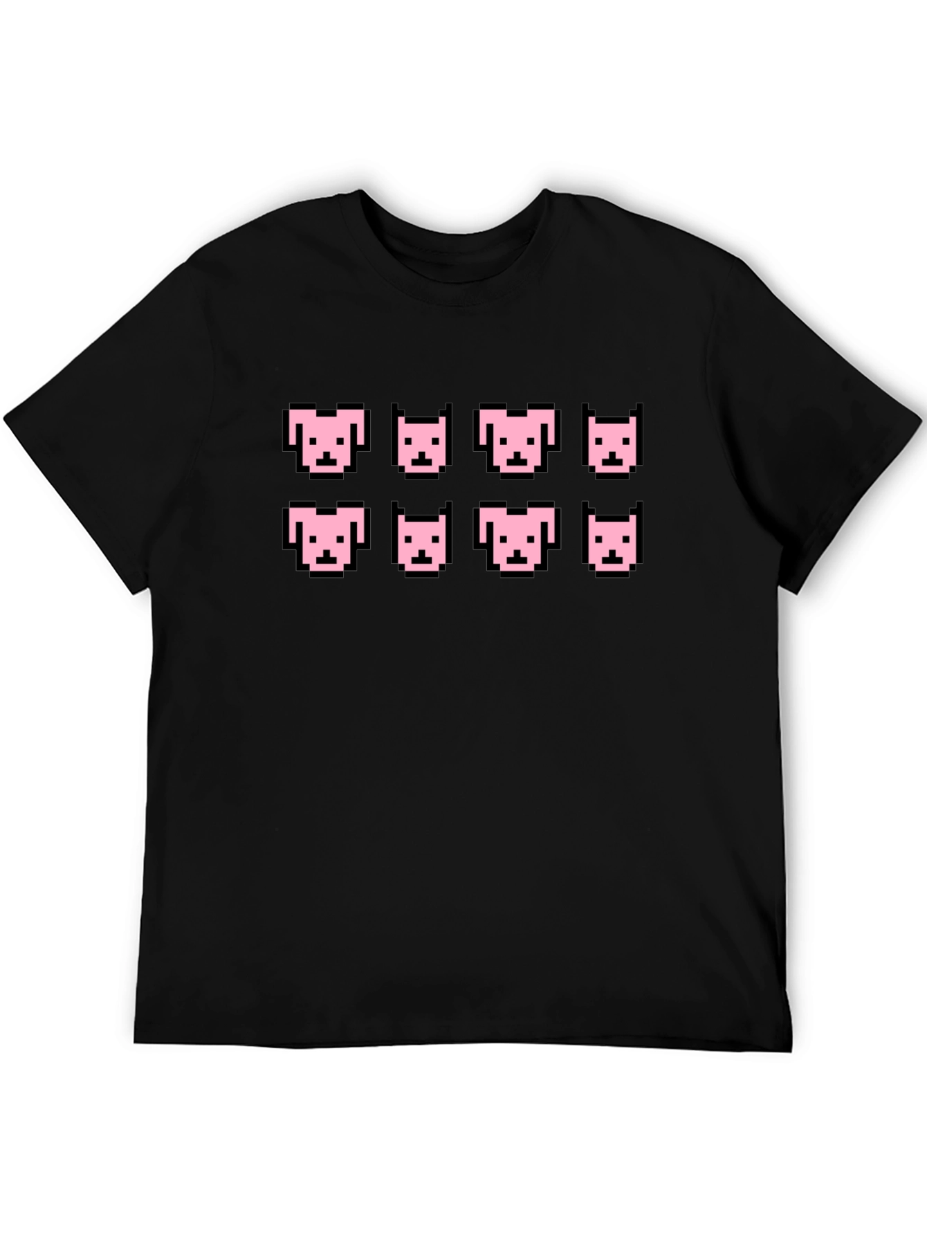 Pixelated Pink Puppy Graphic Black T-Shirt