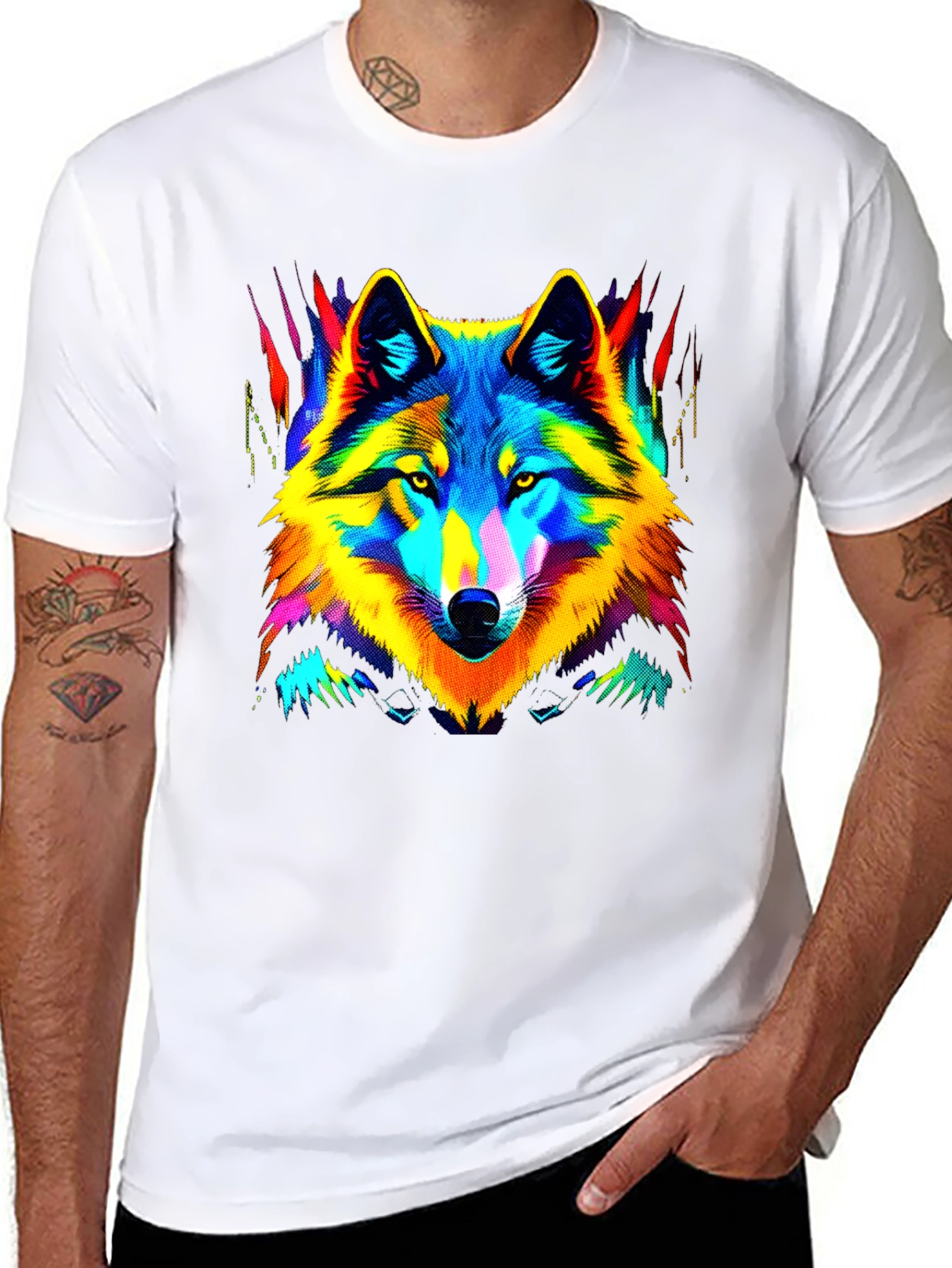 Neon Wolf Graphic Tee - Stylish Mens Black T-Shirt