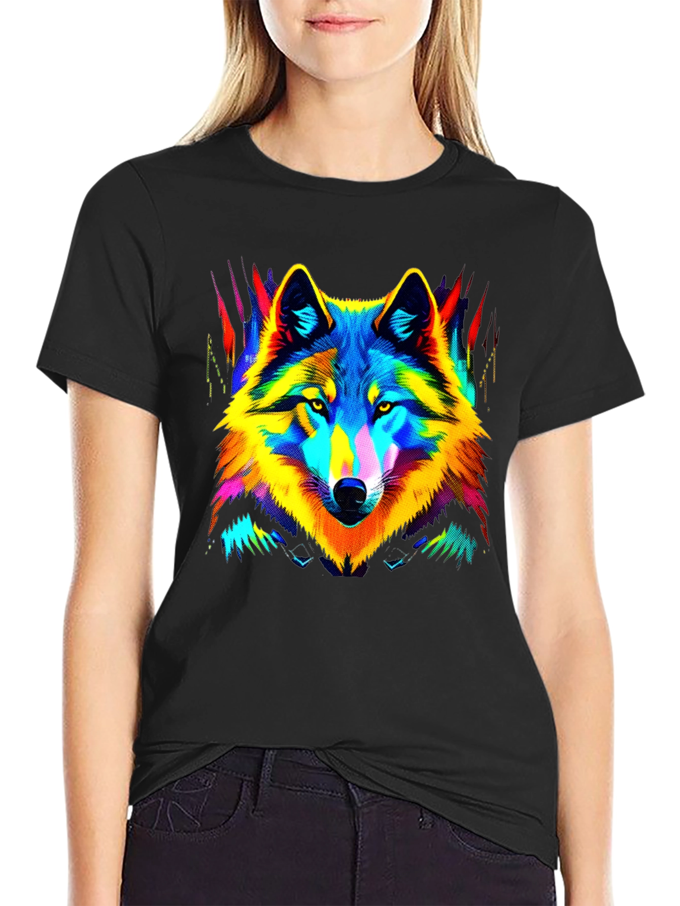 Neon Wolf Graphic Tee - Stylish Mens Black T-Shirt