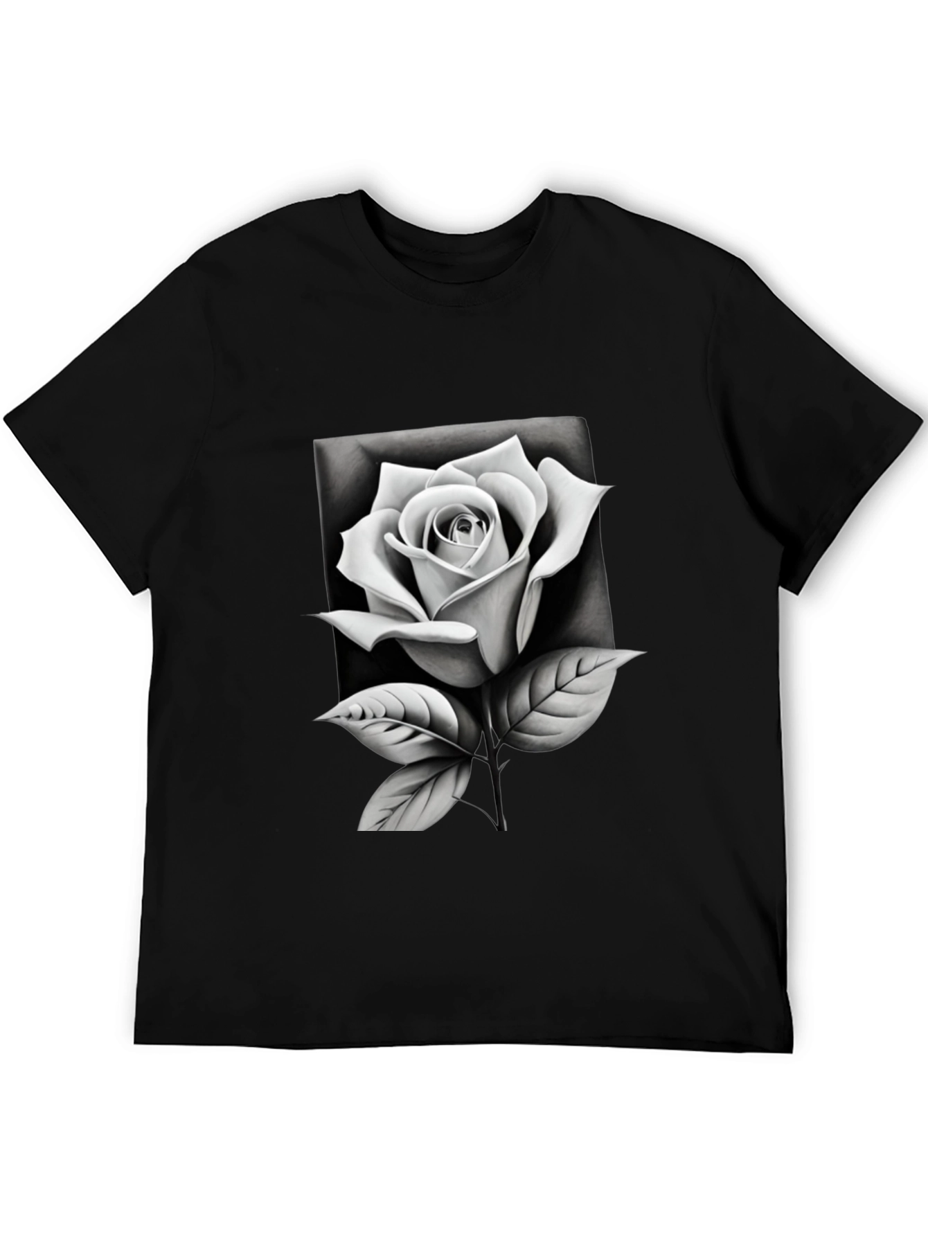 Monochrome Rose Graphic Tee - Stylish Black T-Shirt