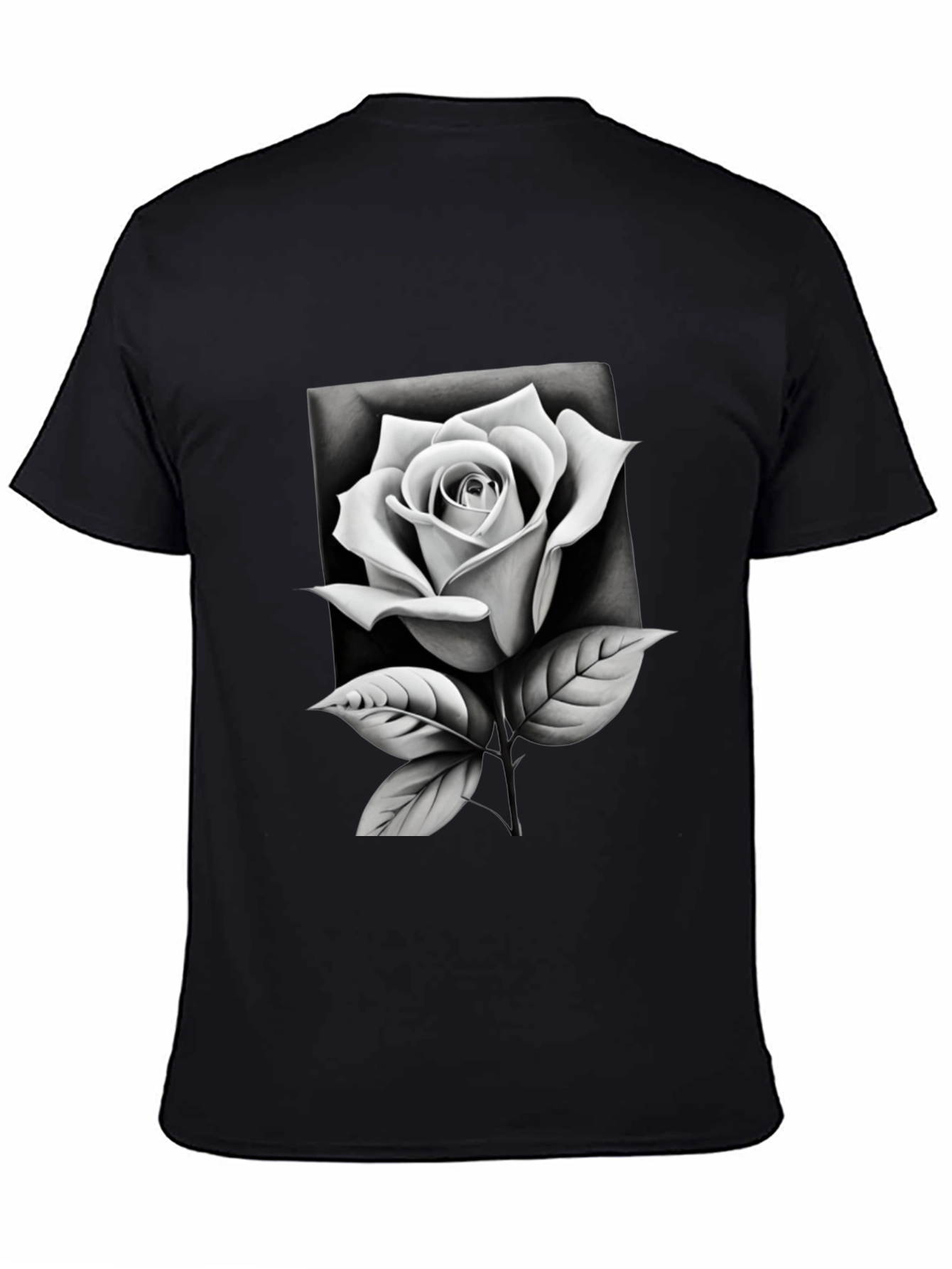 Monochrome Rose Graphic Tee - Stylish Black T-Shirt