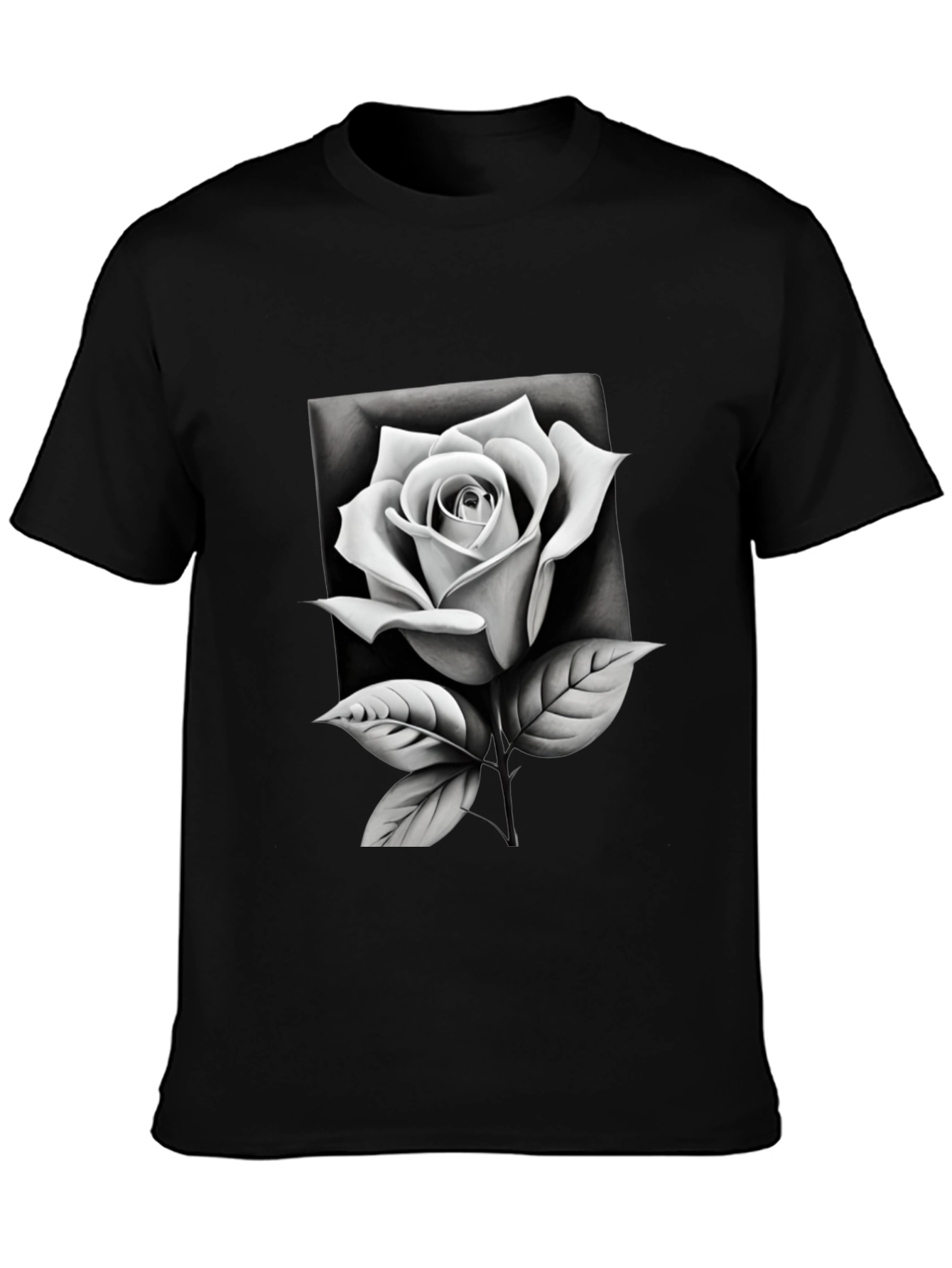 Monochrome Rose Graphic Tee - Stylish Black T-Shirt