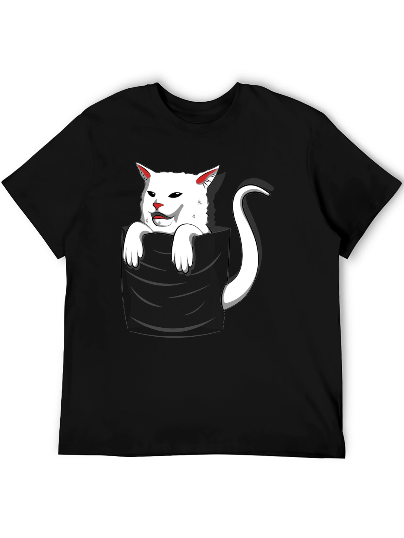 Cat Pocket T-Shirt - Funny White Cat Design
