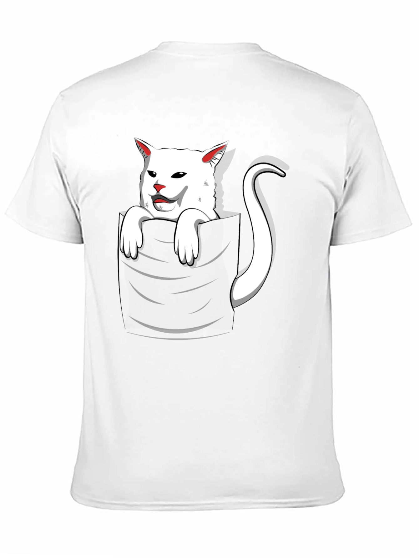 Cat Pocket T-Shirt - Funny White Cat Design